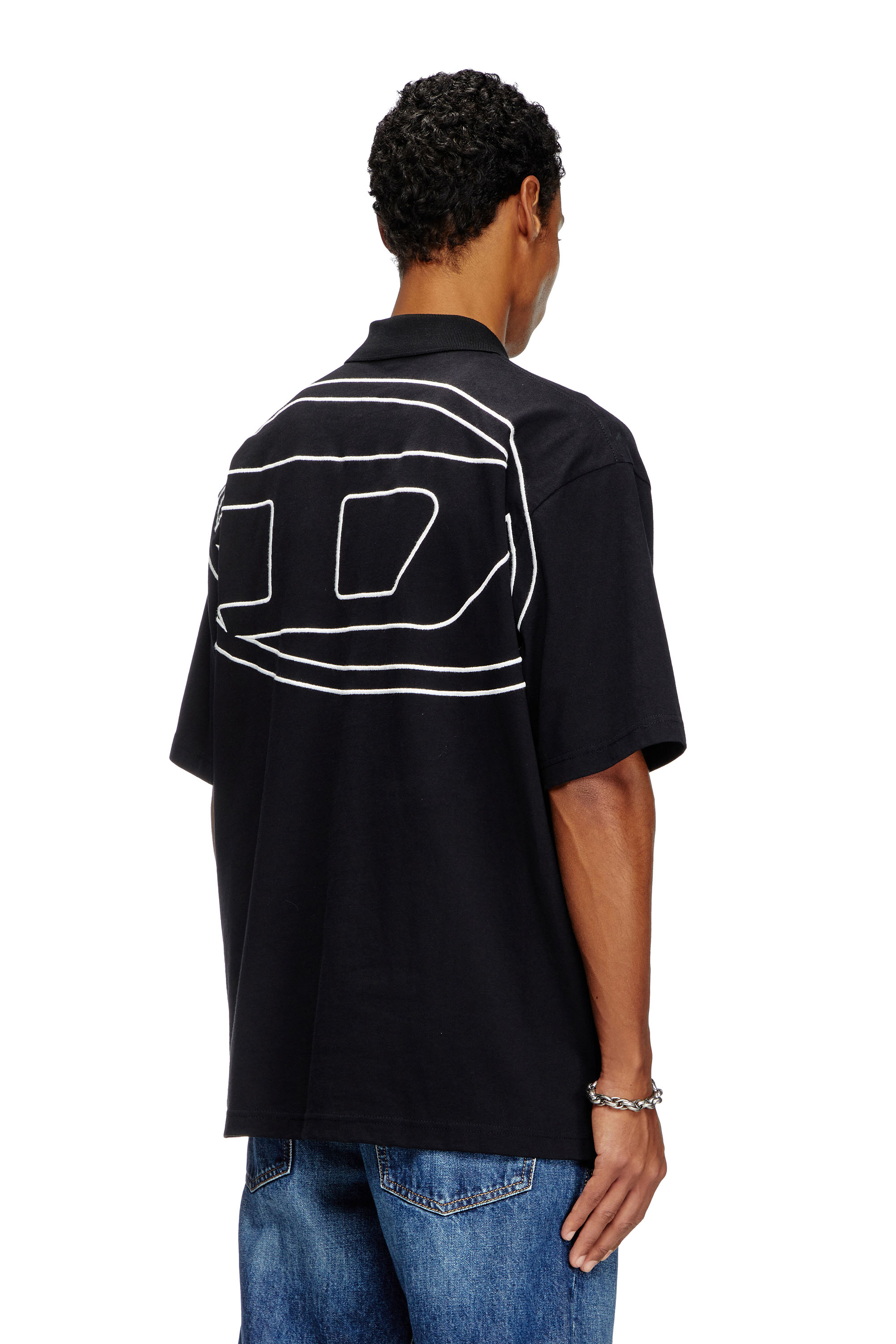 Diesel - T-VORT-MEGOVAL-D, Man's Polo shirt with maxi oval D embroidery in Black - 3