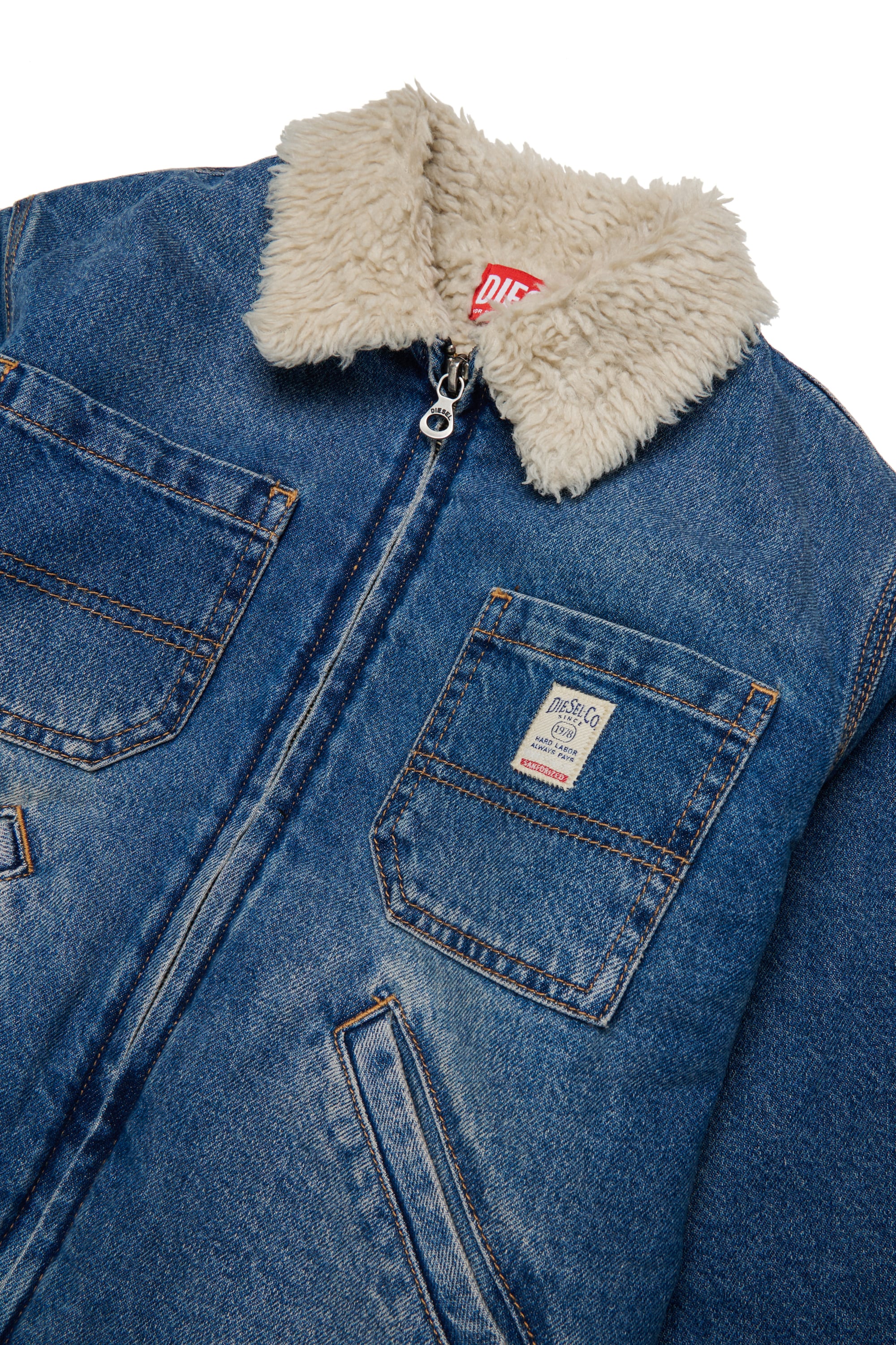 Diesel - JOMOX-FUR, Man's Denim jacket with teddy fleece collar in Medium blue - 3