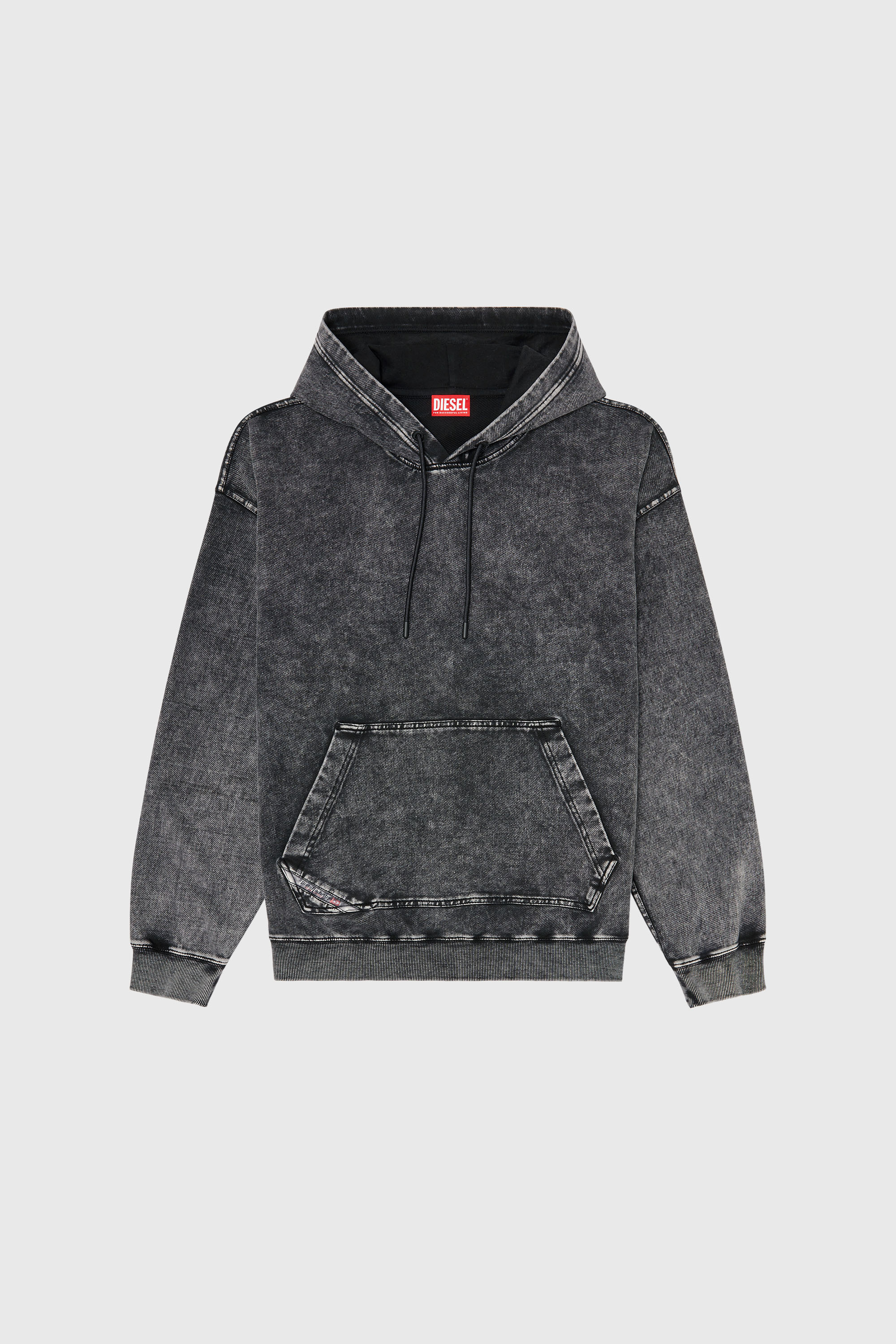 Diesel - S-BOXT-HOOD-TUK, Man's Treated denim-effect hoodie in Dark grey - 1