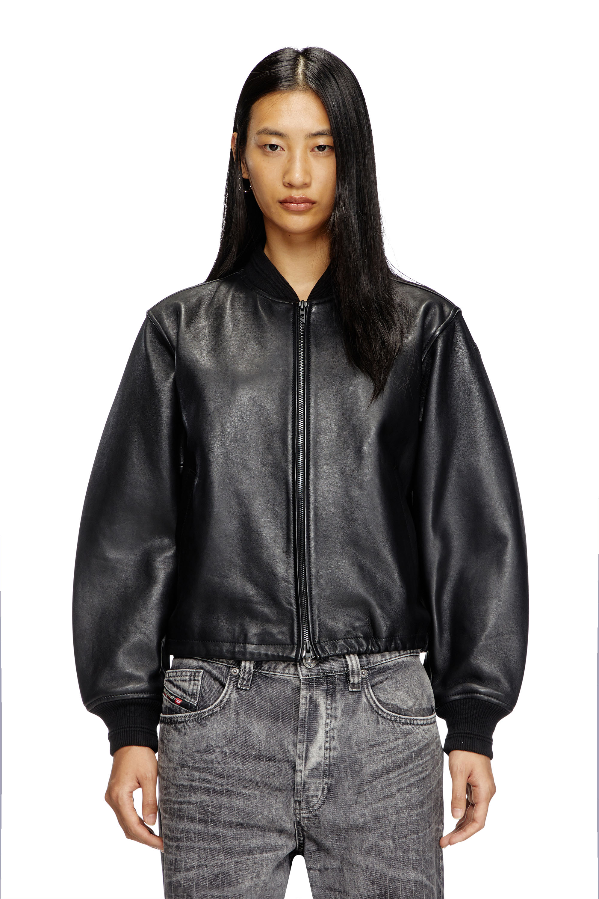 Diesel - L-ILYAN, Woman's Leather bomber jacket in Black - 1