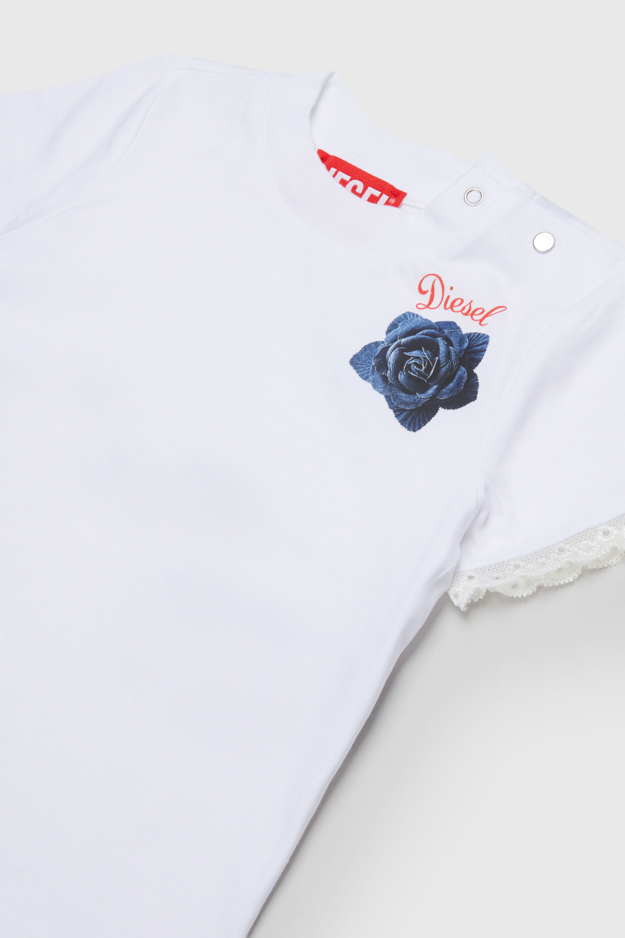 Diesel - TROSEZB, Woman's Lace-trimmed T-shirt with rose print in White - 3