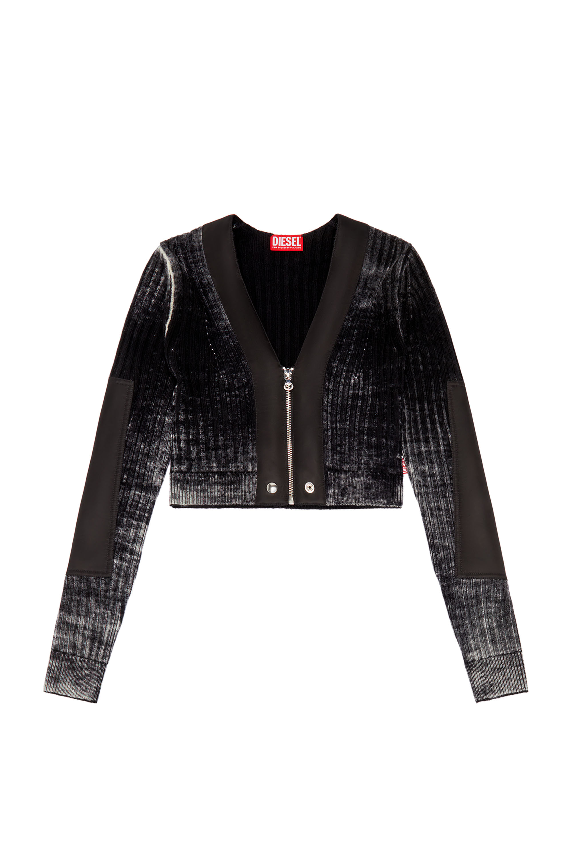 Diesel - M-ASERA, Woman Cropped wool cardigan with nylon trims in Black - Image 3