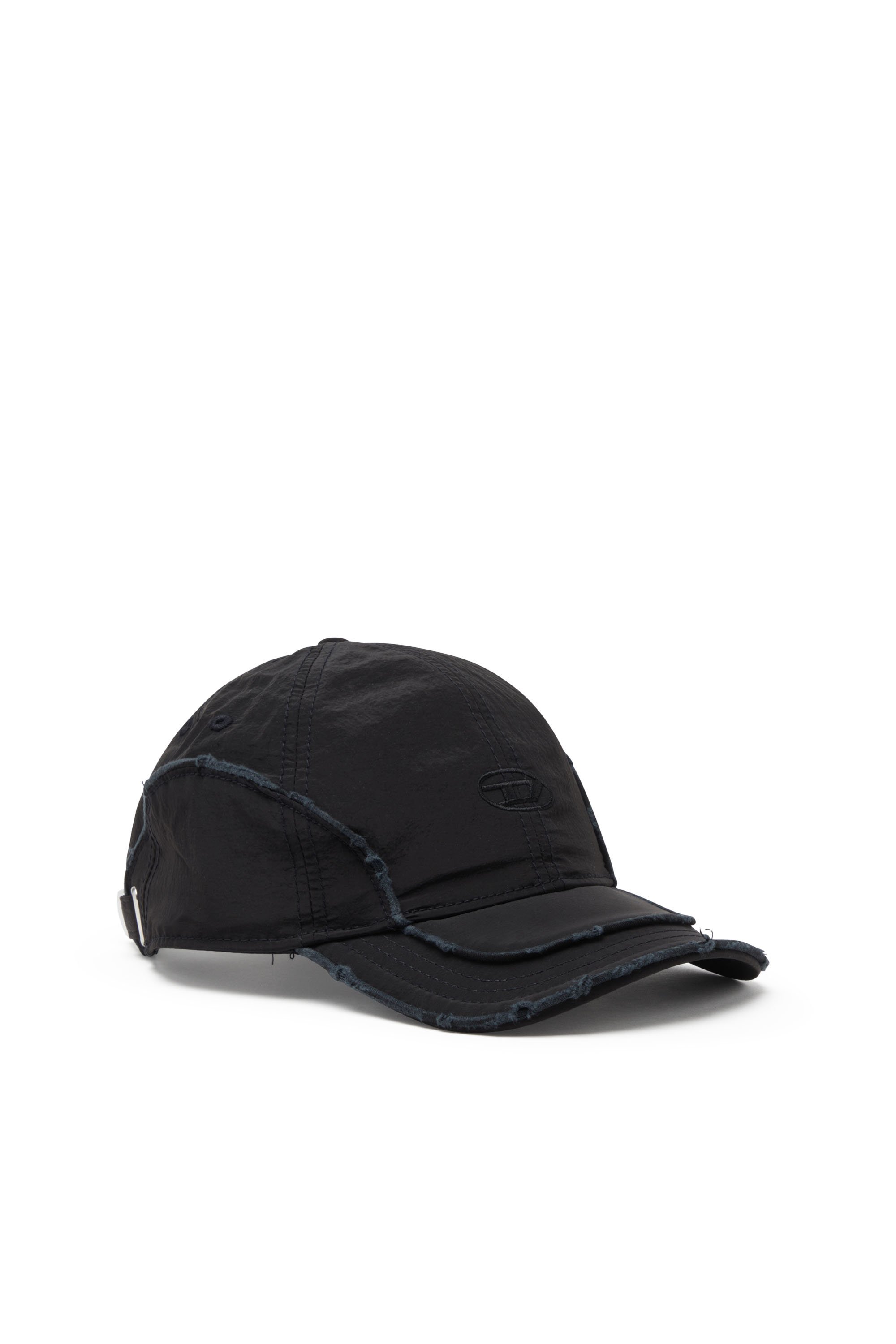 Diesel - C-ONNOR, Man's Crinkled nylon baseball cap with tonal D in Black - 1