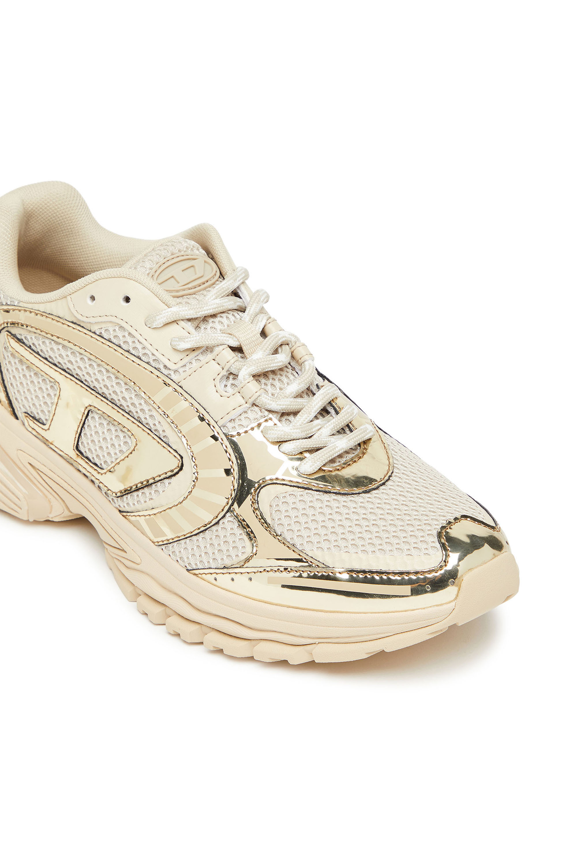 Diesel - S-PRO-V-DENSE LOW W, Woman's S-Pro-V-Dense-Metallic mesh sneakers with Oval D logo in Beige - 6