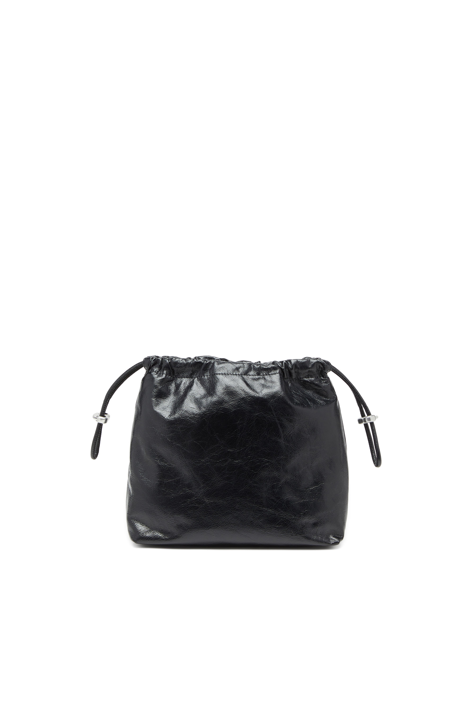 Diesel - SCRUNCH-D BUCKET, Woman's Bucket bag in shiny wrinkled leather in Black - 3