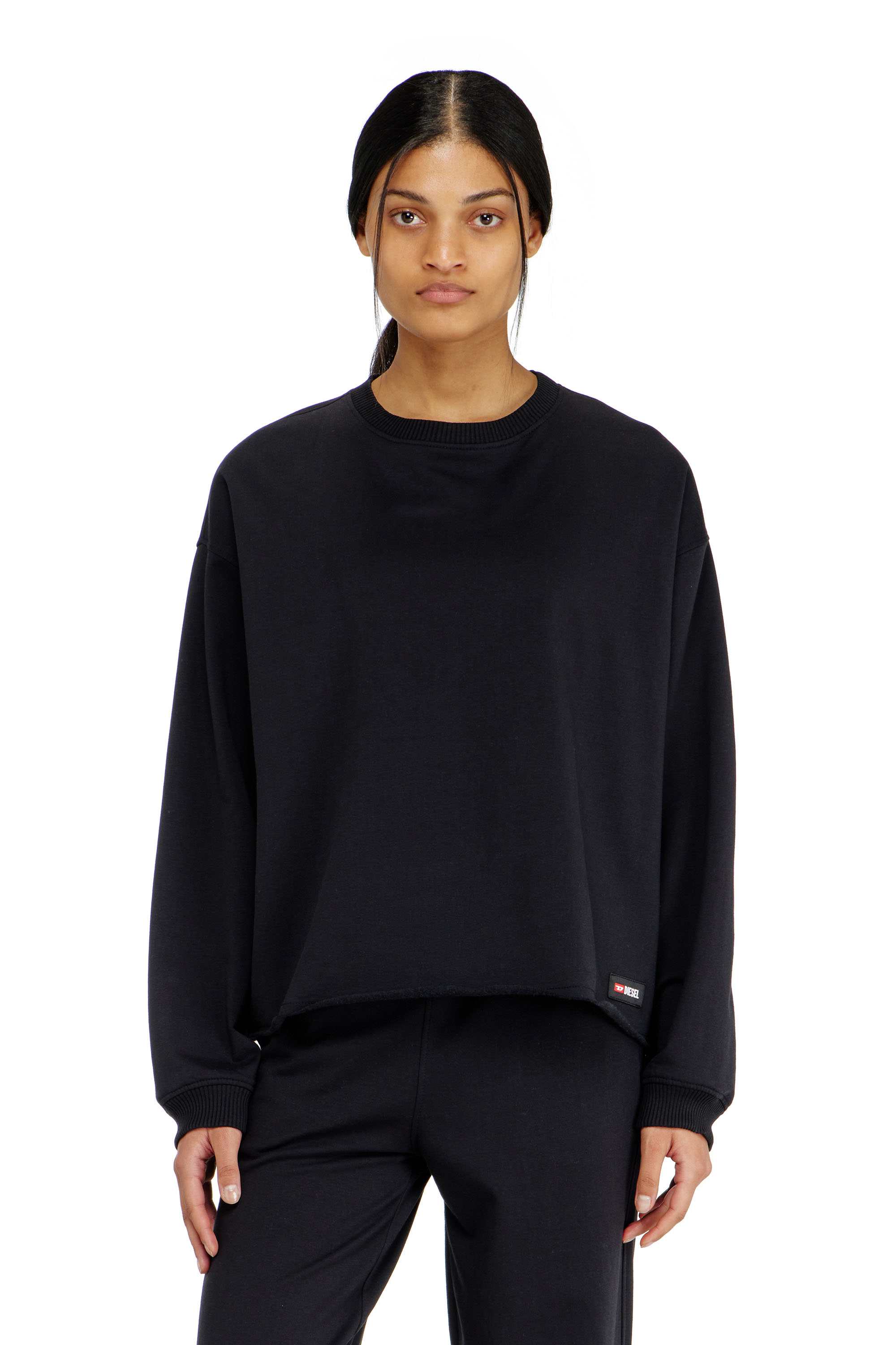 Diesel - PATRICIA-D-CORE, Woman's Peached sweatshirt with raw hem in Black - 1