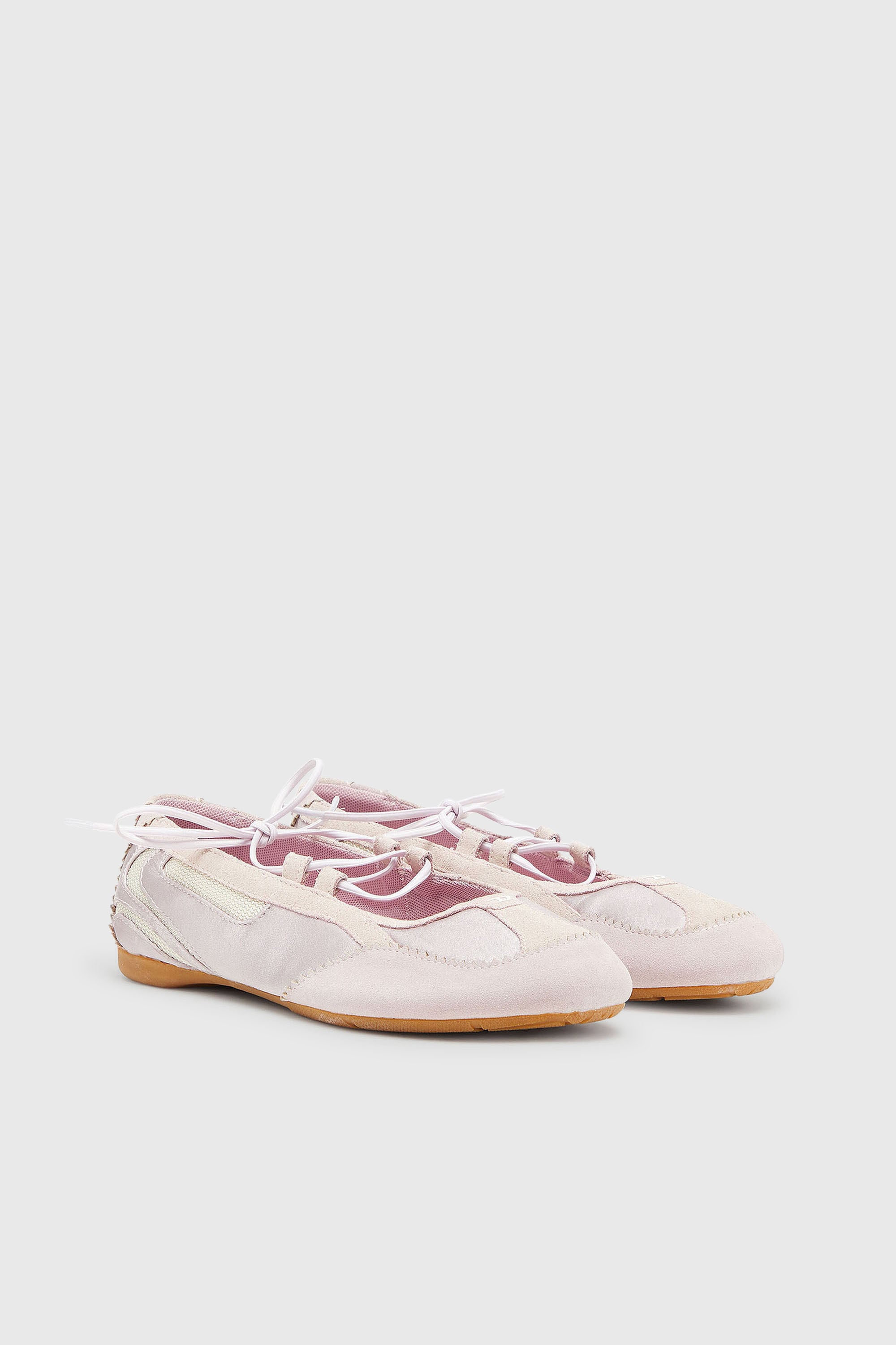 Diesel - D-MILE BALLERINA LACE UP II W, Woman's D-Mile - Lace-up ballerina flats in leather and mesh in Pink - 2