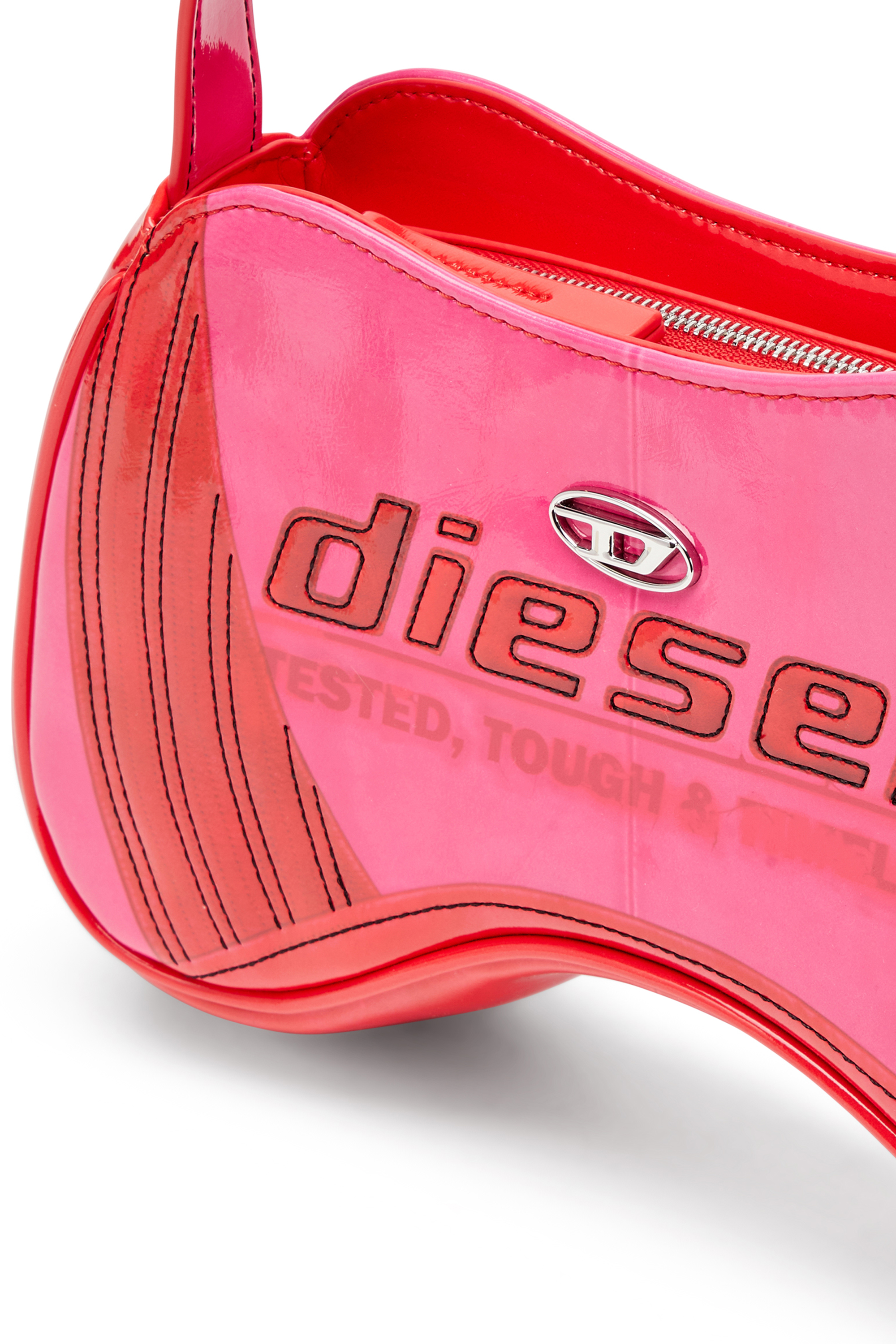 Diesel - PLAY SHOULDER, Woman's Glossy shoulder bag with biker details in Pink - 5