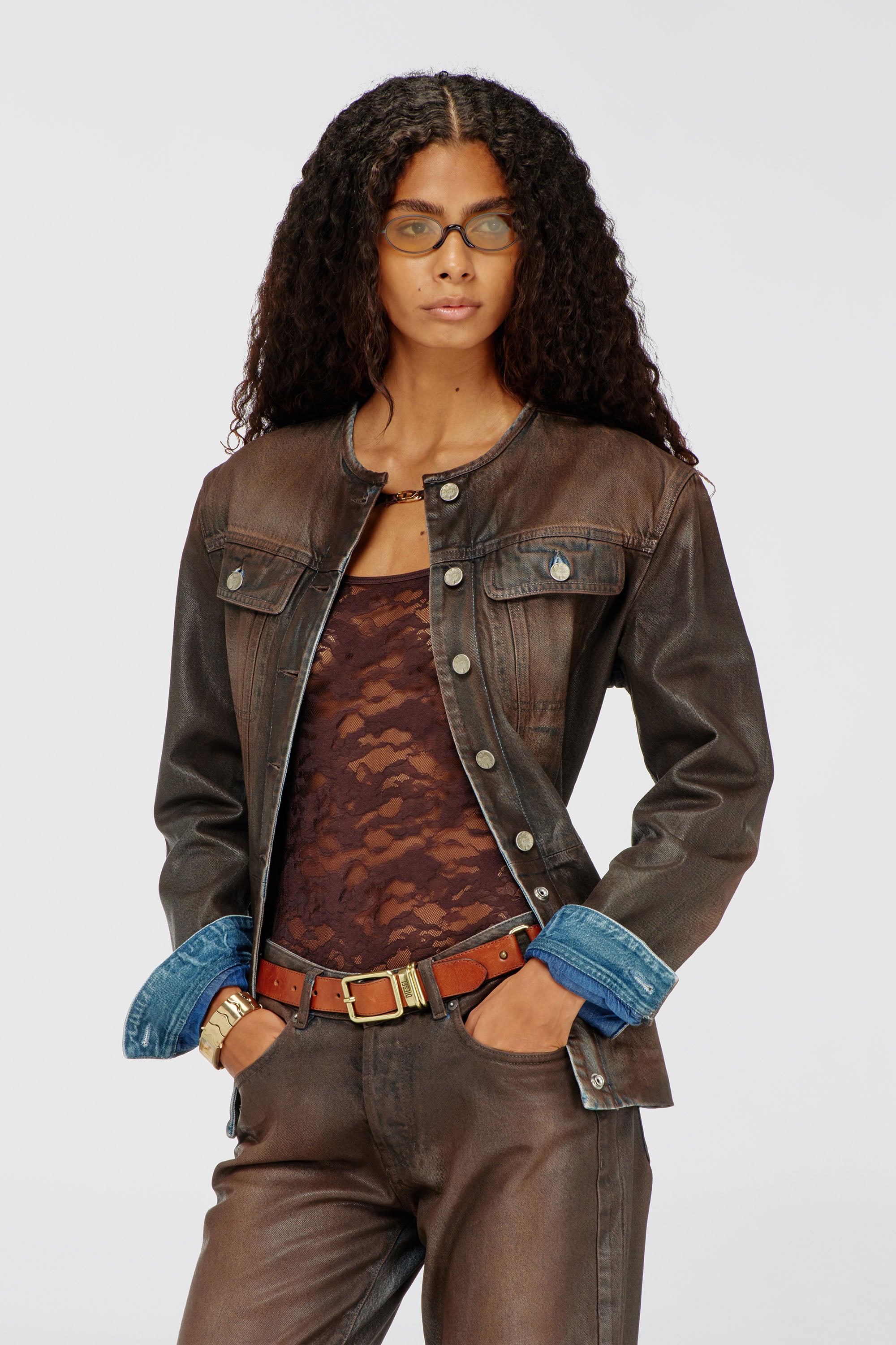 Diesel - LENA-UTLT, Woman's Bodysuit in camo lace in Dark Brown - 1