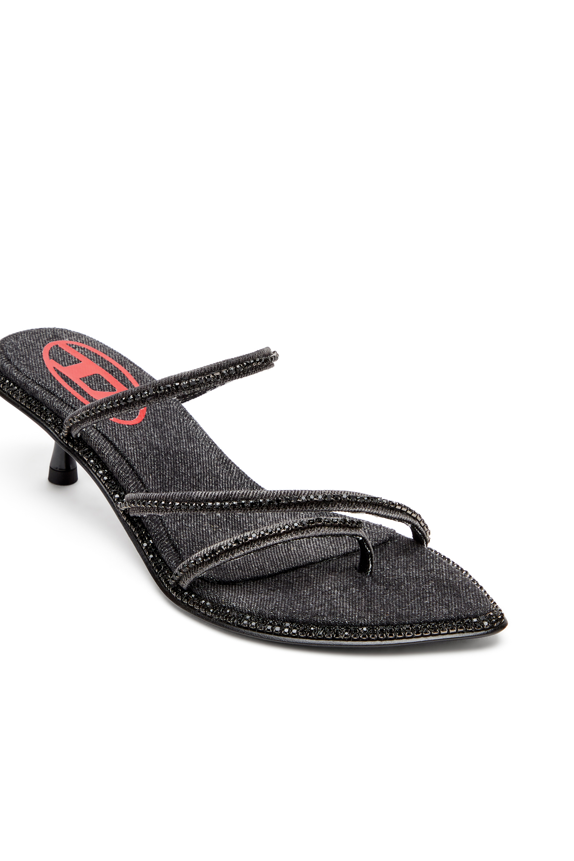 Diesel - D-HAVANNA KITTIE, Woman's D-Havanna-Kitten-heel mules in crystal denim in Black - 4