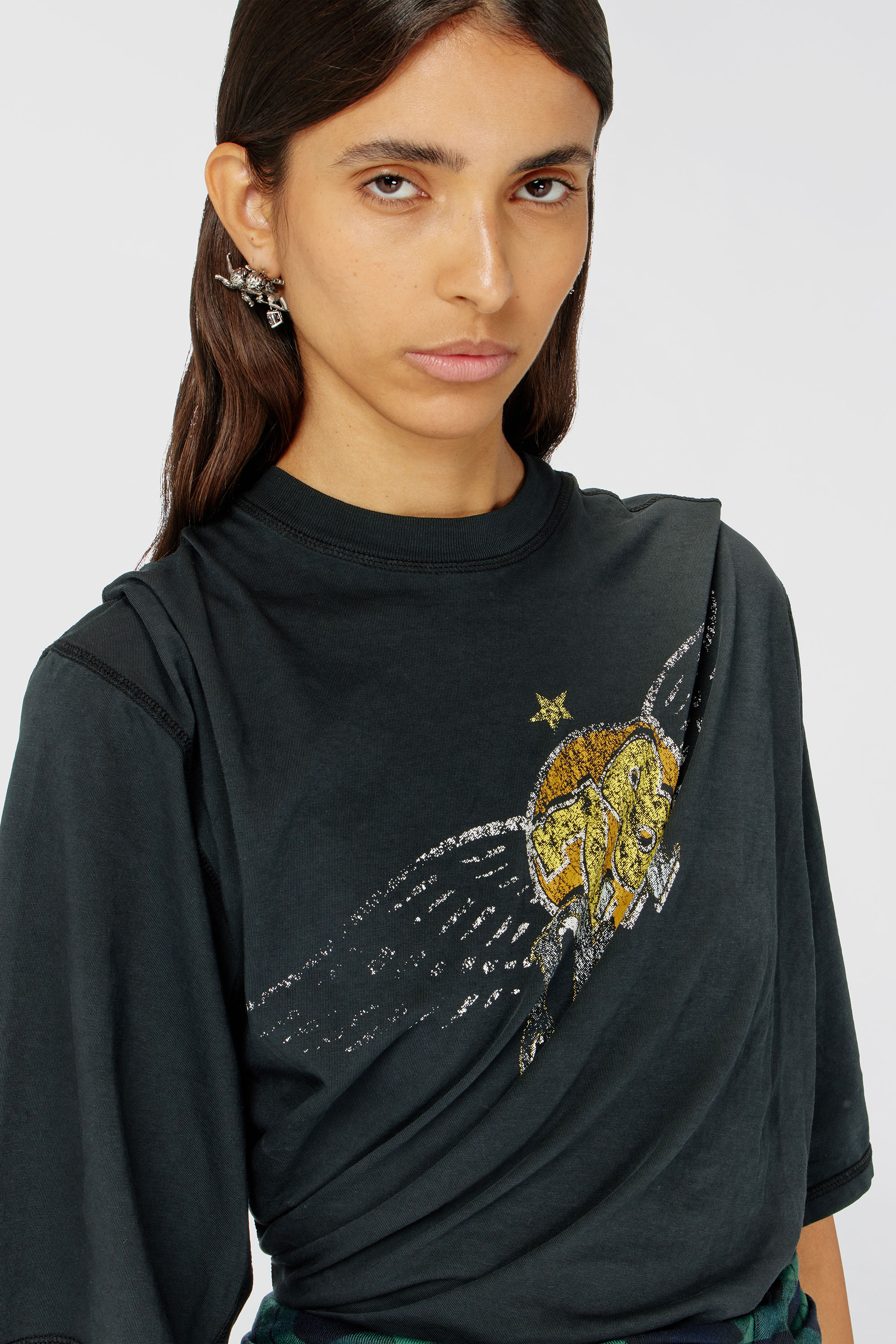 Diesel - T-MILLA-JER, Woman's T-shirt bodysuit with concert graphics in Black - 5