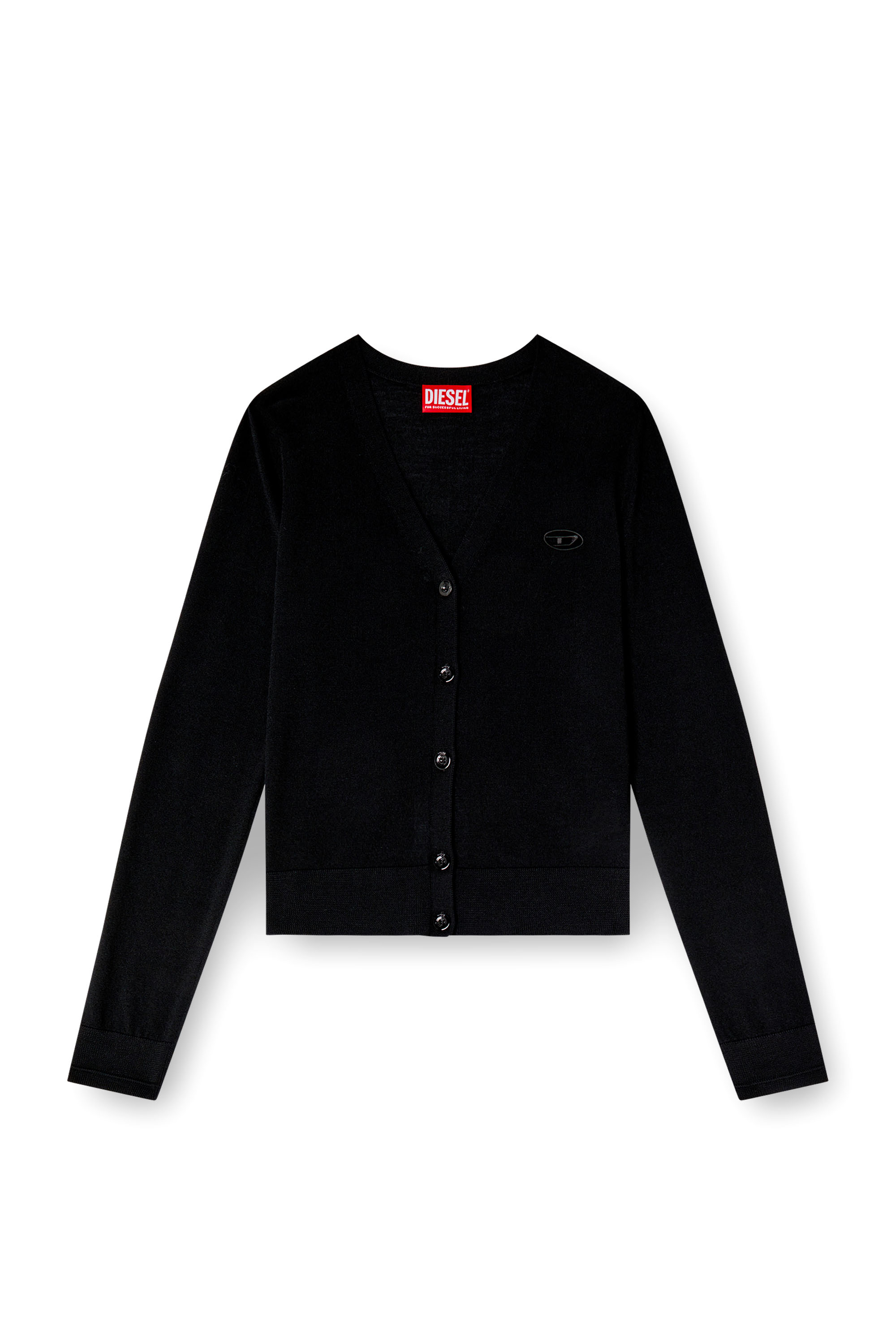 Diesel - M-ALIMA, Woman's Wool cardigan with cut-out logo in Black - 3