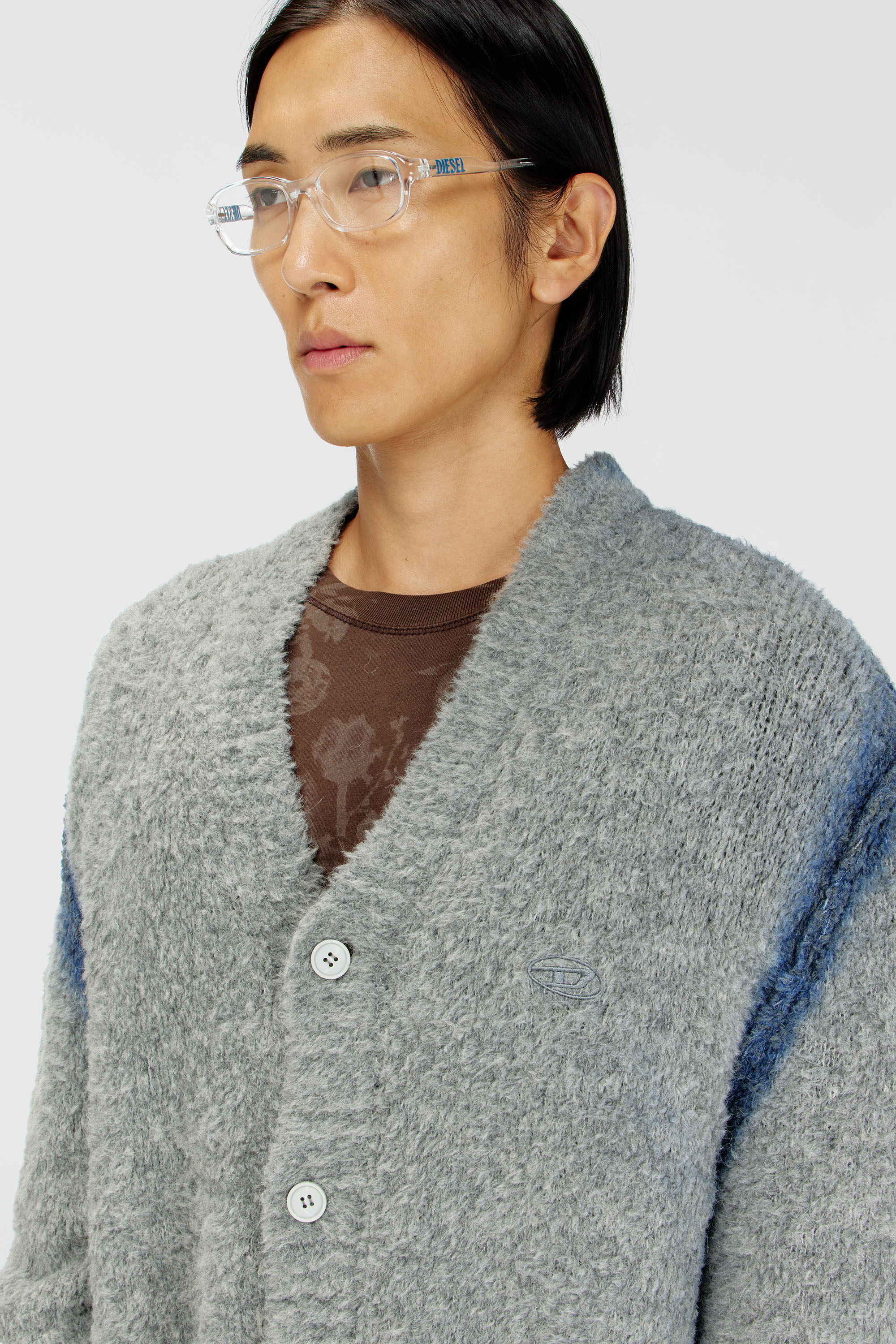 Diesel - K-REMO, Man's Alpaca-blend cardigan with spray-dyed seams in Grey - 5