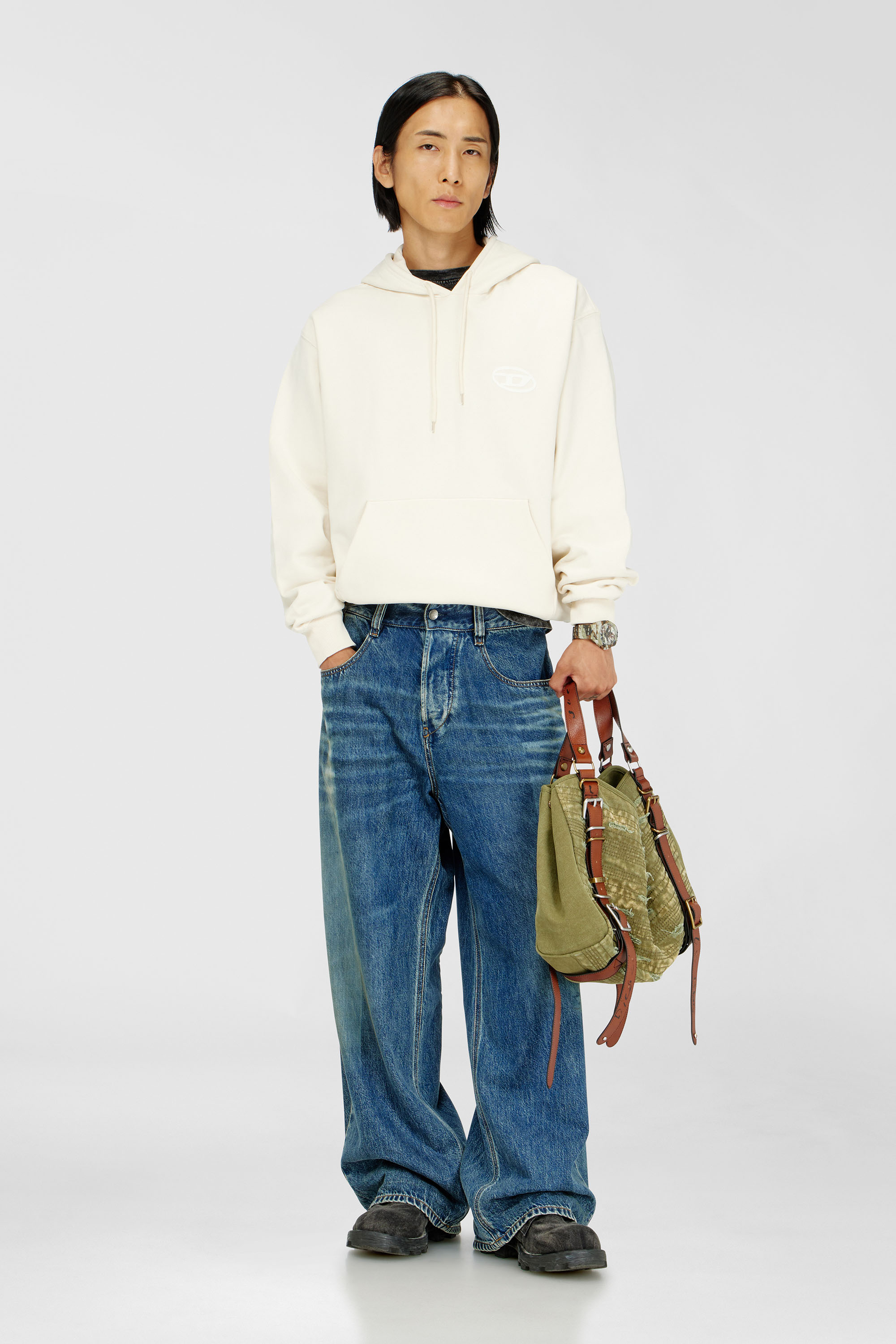 Diesel - S-LUK-H-T92, Man's Cotton hoodie with tonal Oval D logo embroidery in White - 1