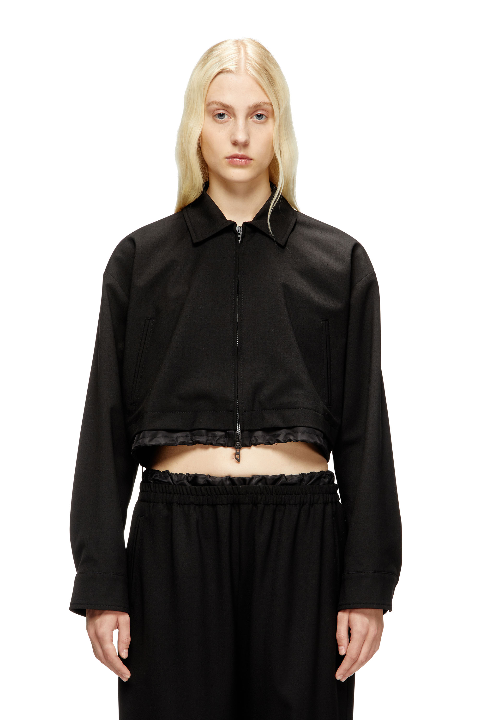 Diesel - J-TING-FEM-R2, Woman's Cropped jacket in tailoring fabric and nylon in Black - 1