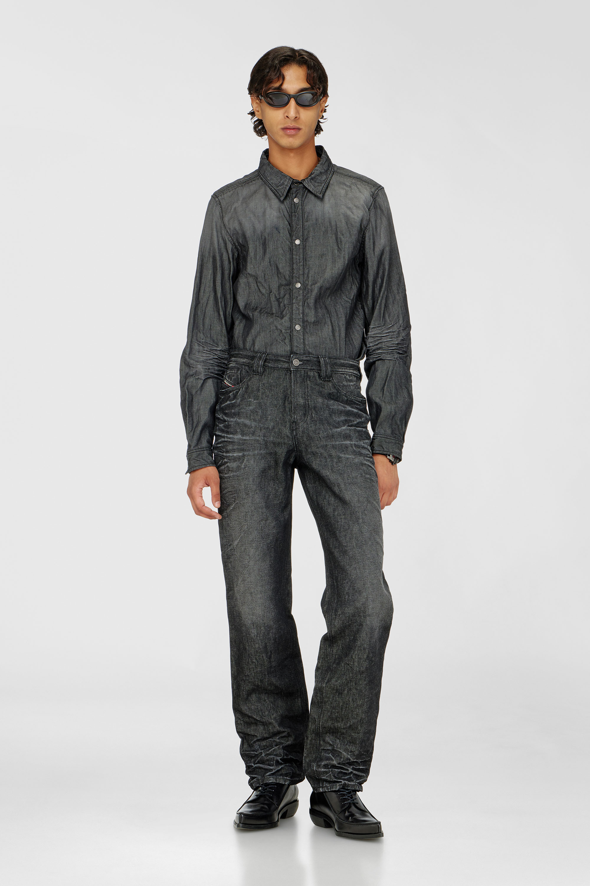 Diesel - D-SYNAR-FSJ2, Man's Shirt in creased denim in Dark grey - 1