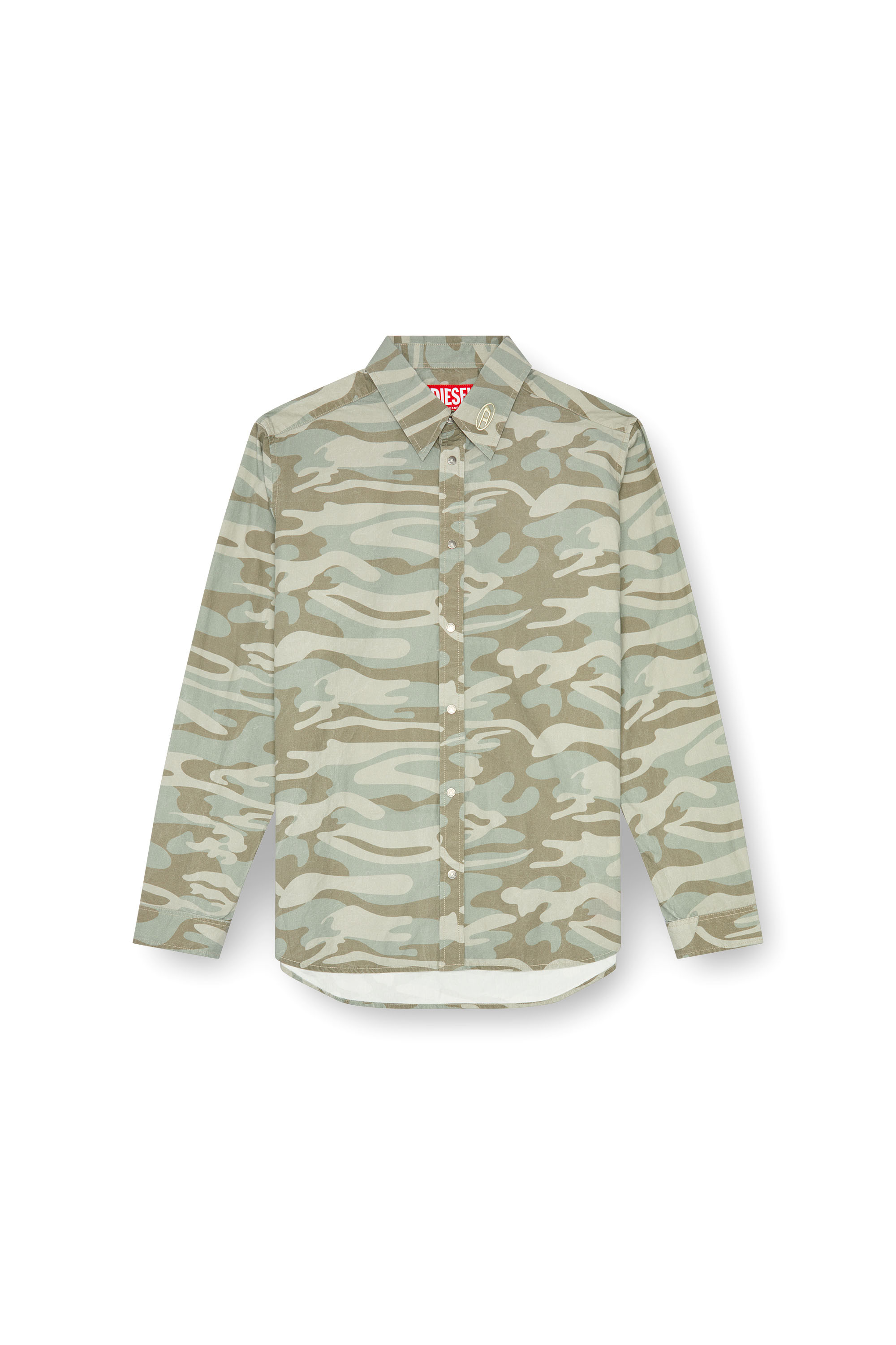 Diesel - S-HOLTE, Man's Poplin shirt with camo print in Military Green - 3