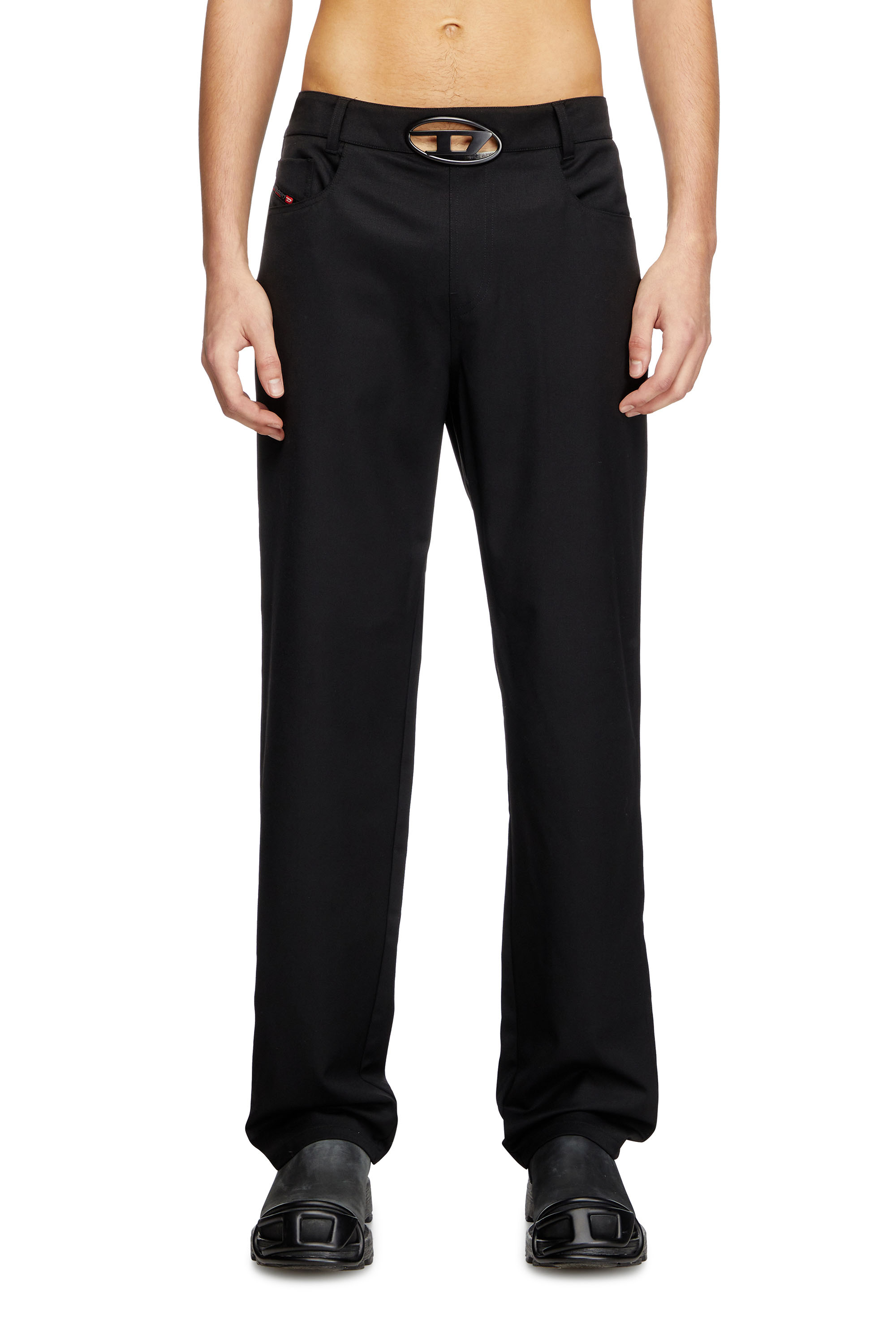 Diesel - P-DMAX, Man's Wool blend pants with D buckle waistband in Black - 2