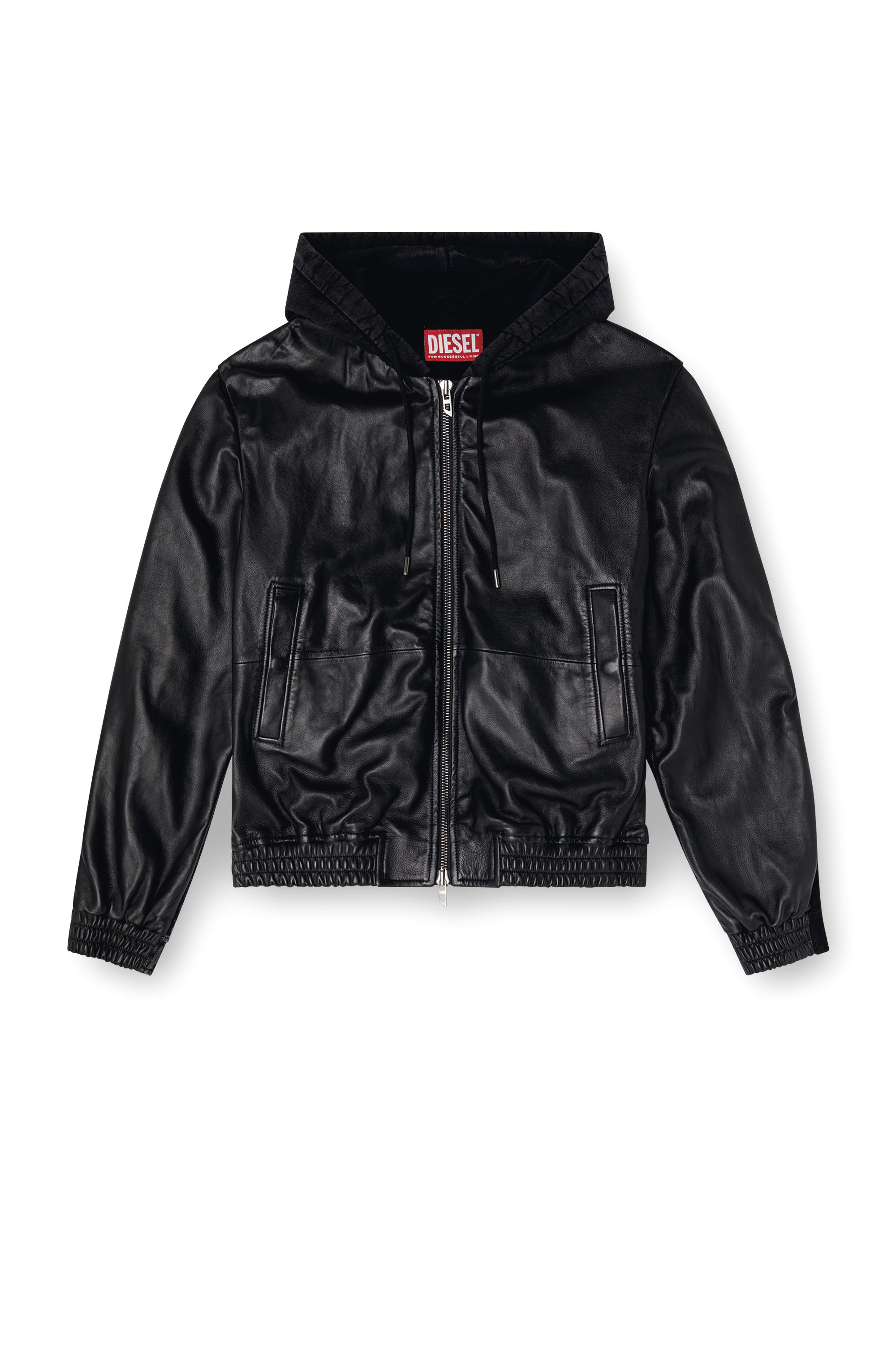 Diesel - L-OCHS, Man's Hooded jacket in leather, cotton and denim in Black - 3