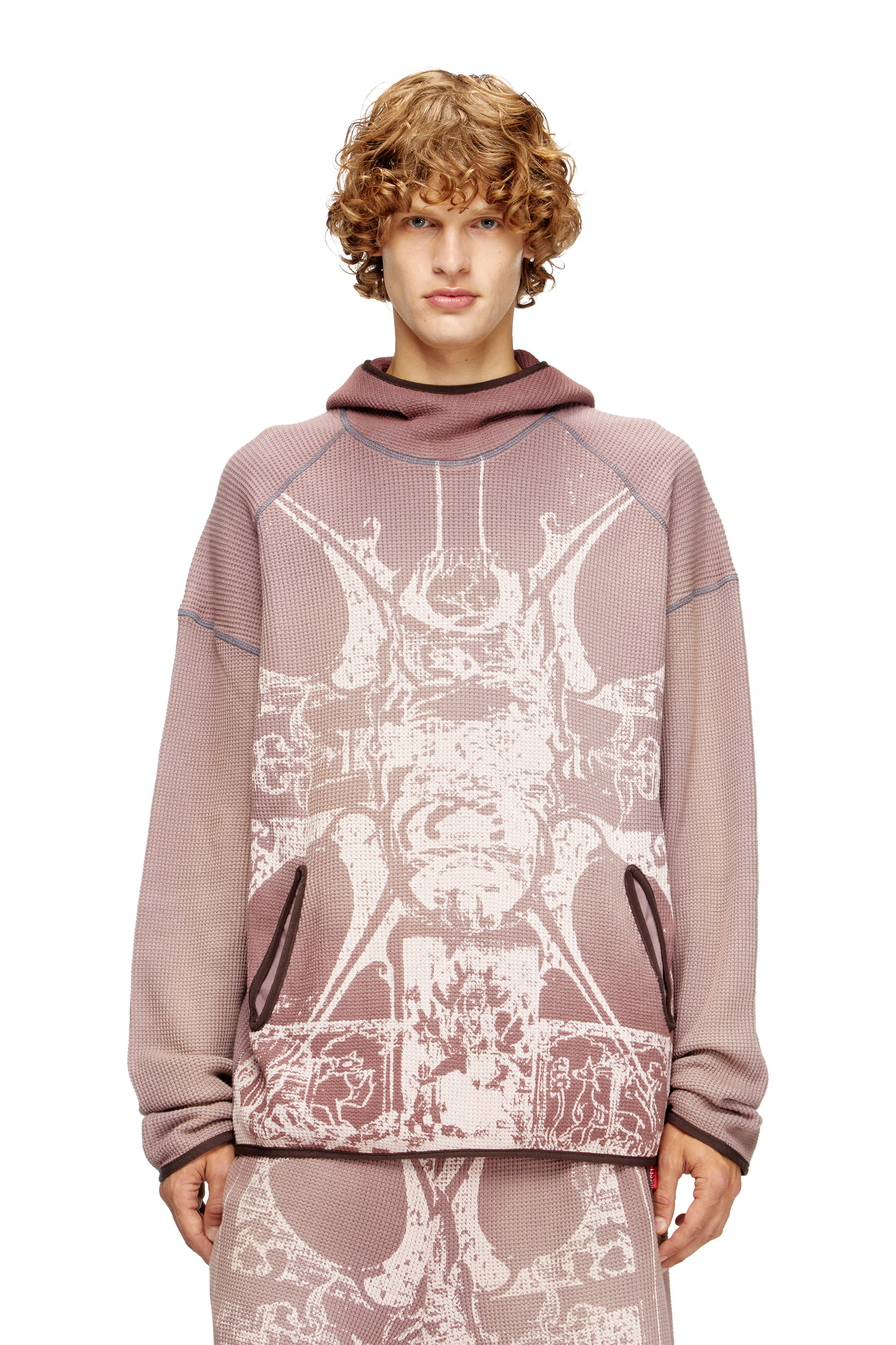 Diesel - S-WAF-HOOD-NEW, Man's Faded waffle hoodie with graphic print in Violet - 3