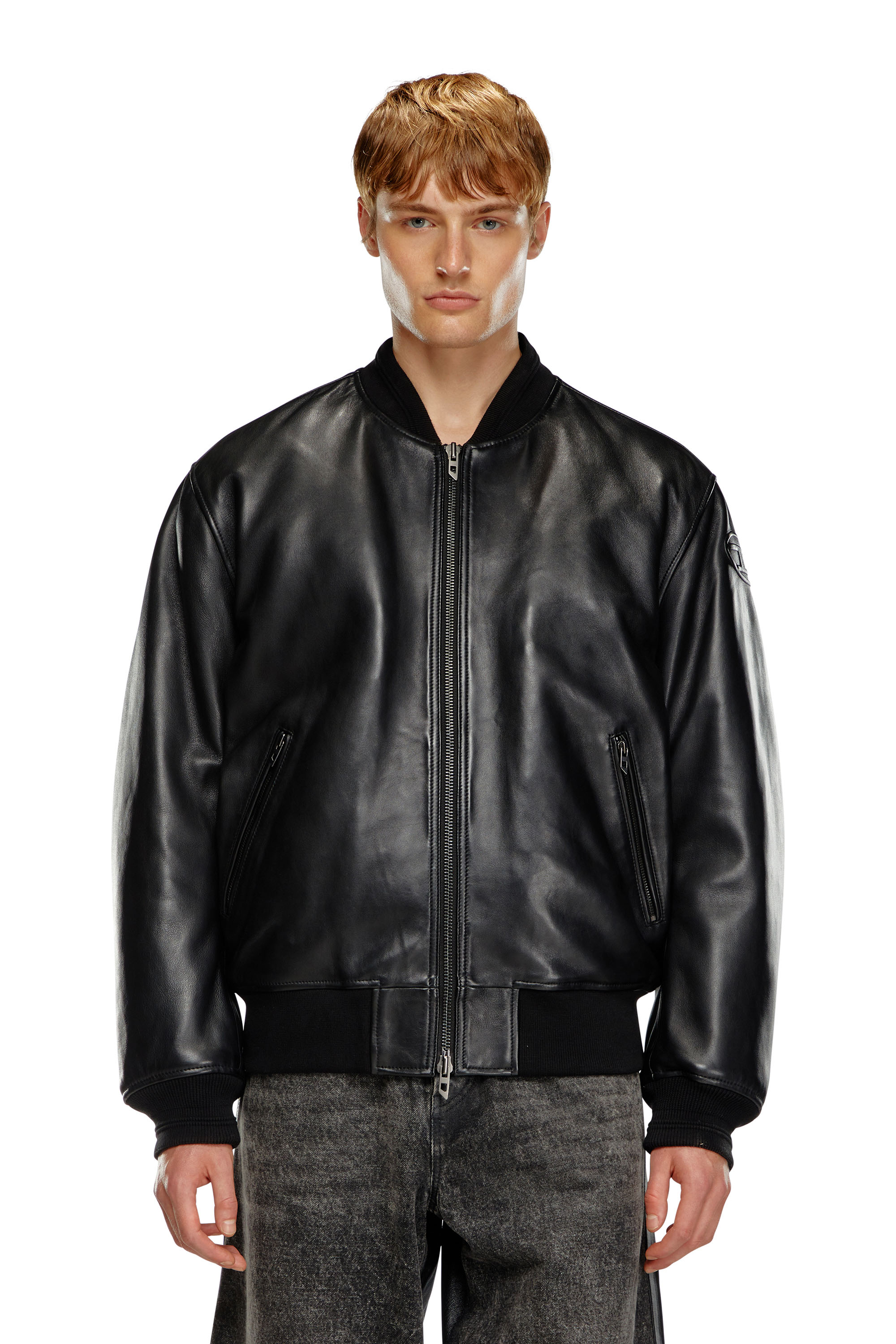 Diesel - L-KHAN, Man's Leather bomber jacket in Black - 5