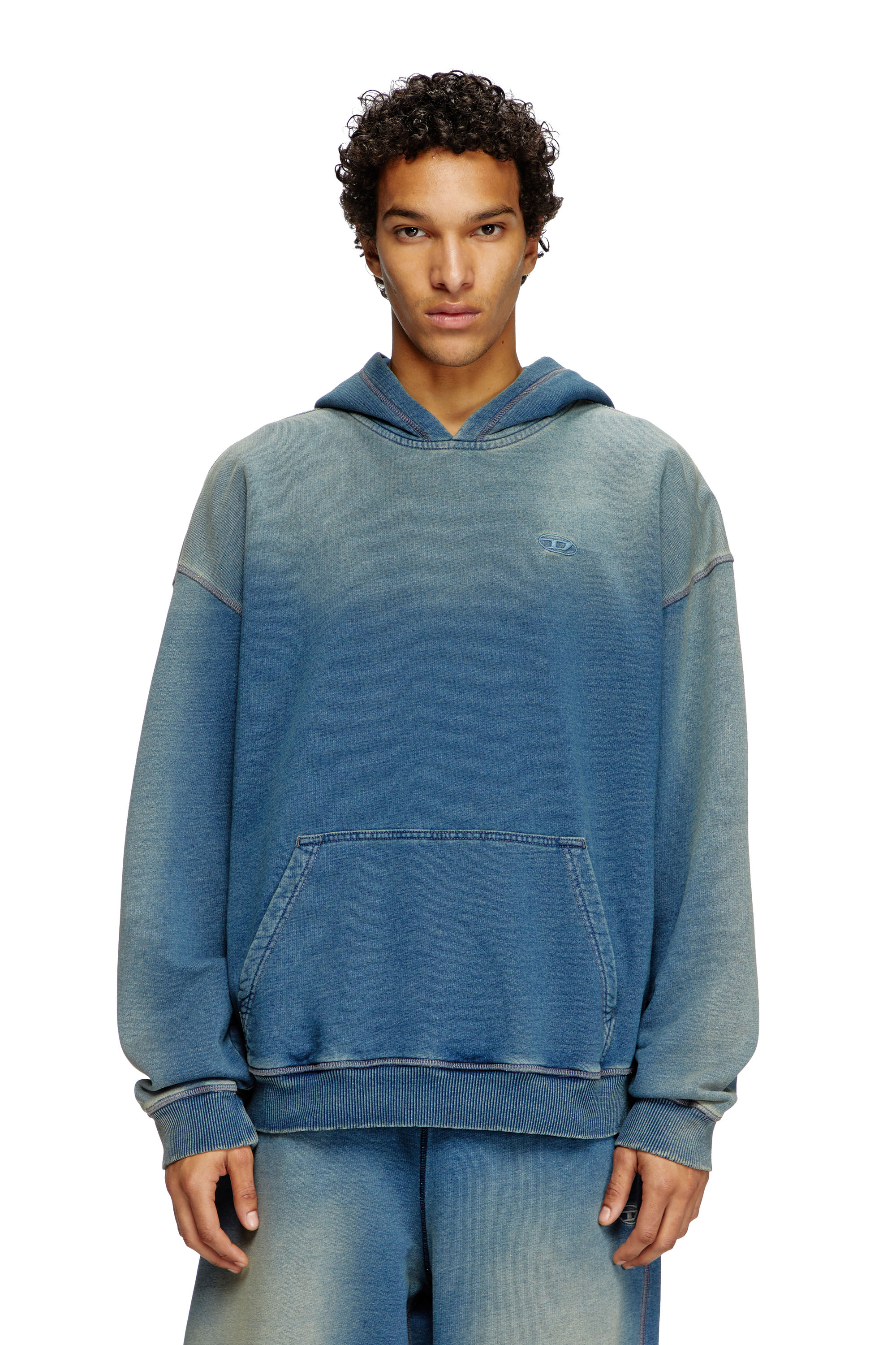 Diesel - S-BOXT-HOOD-R6, Man's Faded hoodie with logo embroidery in Blue - 1