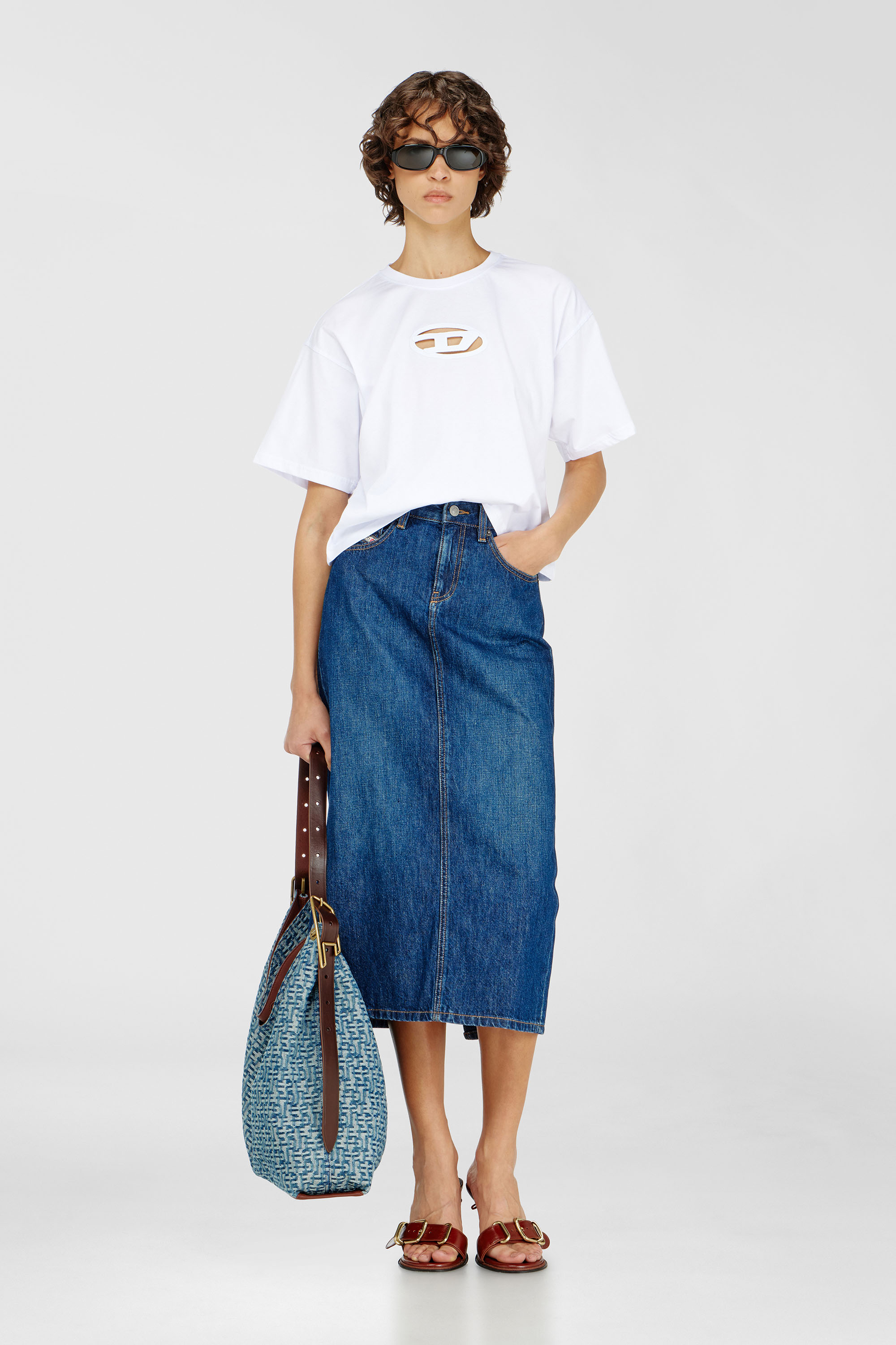 Diesel - D-LINE HOBO L, Woman's D-Line-Hobo bag in monogram denim in Blue - 1