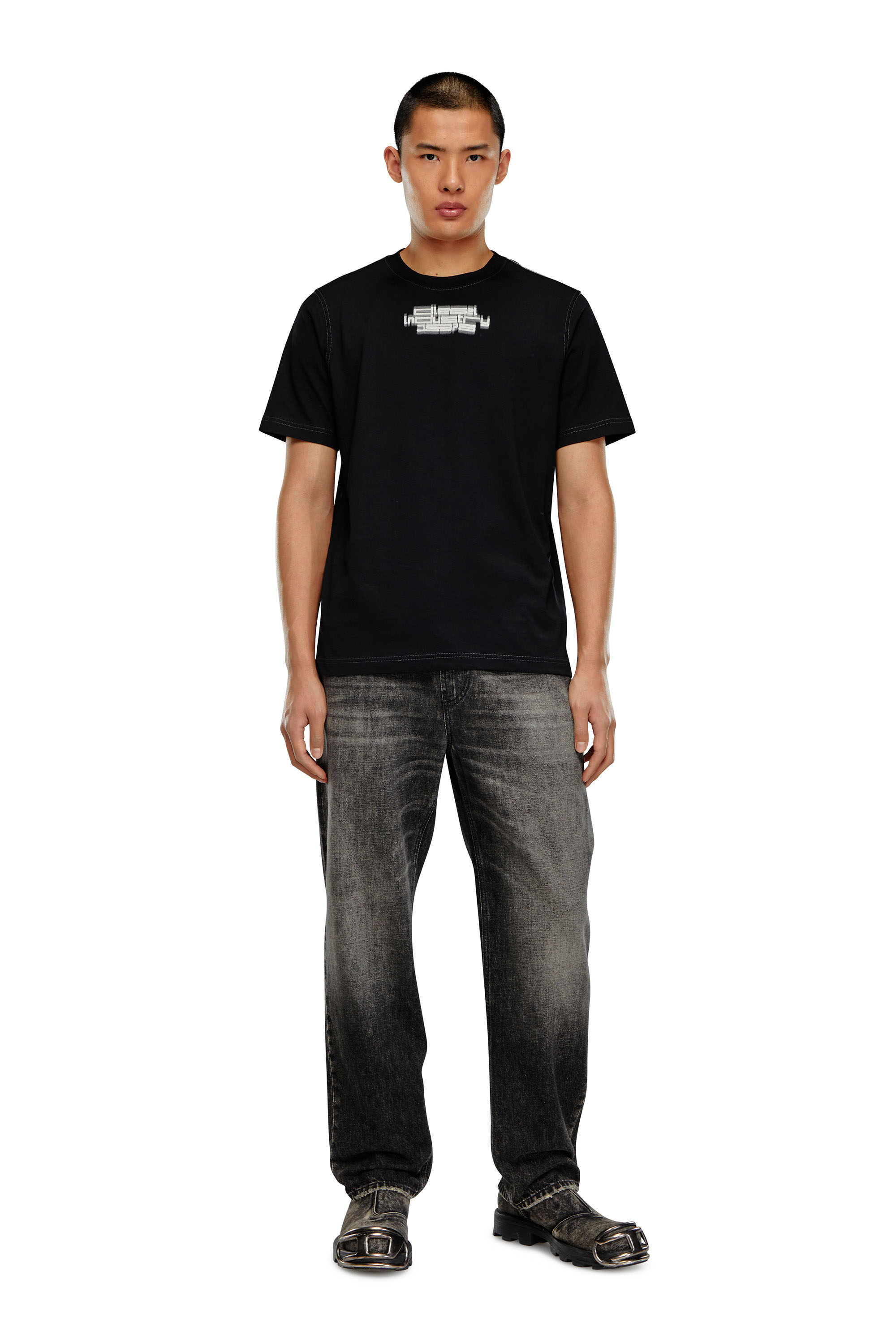 Diesel - T-JUST-SLITS-N6, Man T-shirt with blurry Diesel Industry print in Black - Image 2