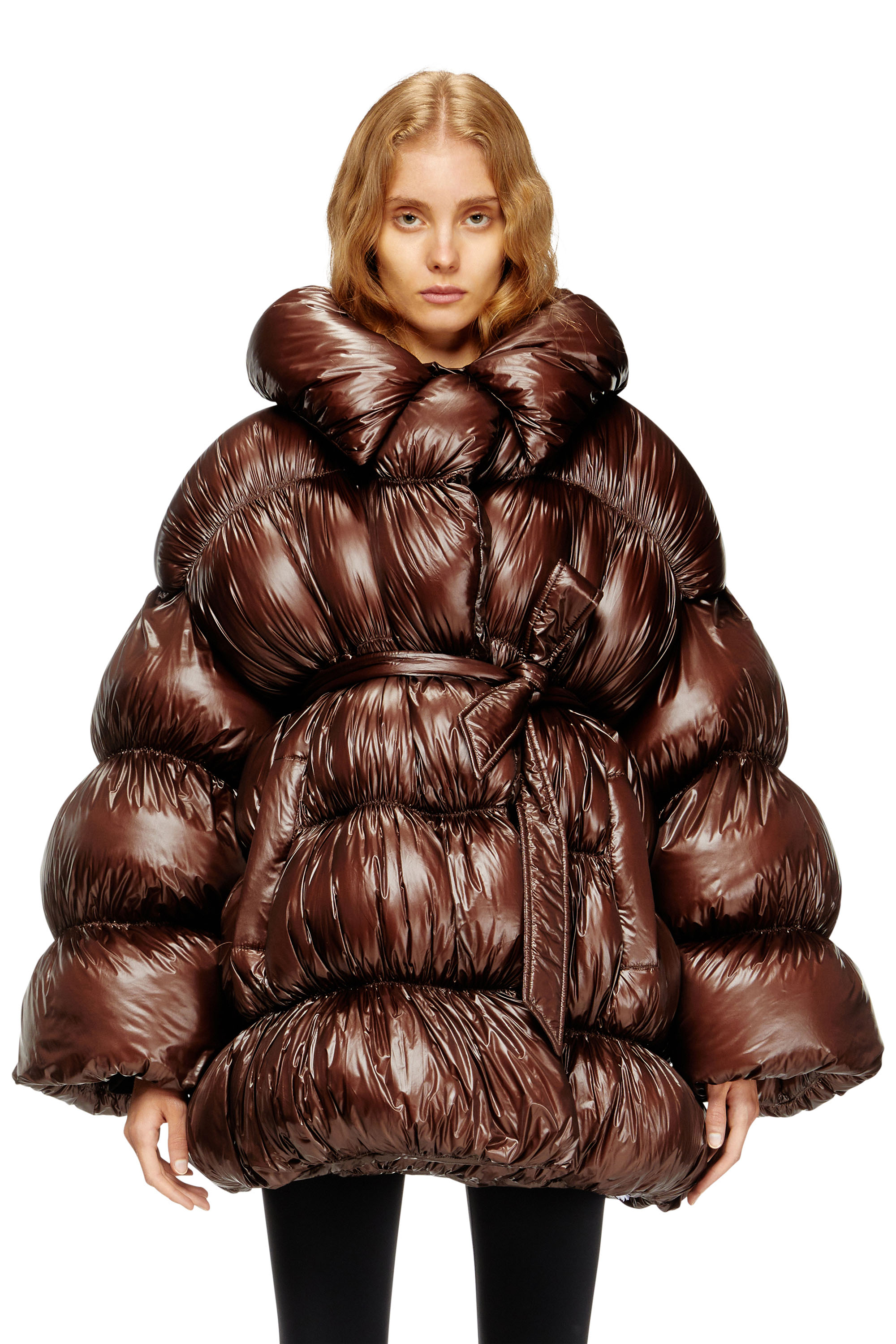 W-INONA, Brown Diesel - W-INONA, Woman's Short quilted down coat with belt in Brown - 3