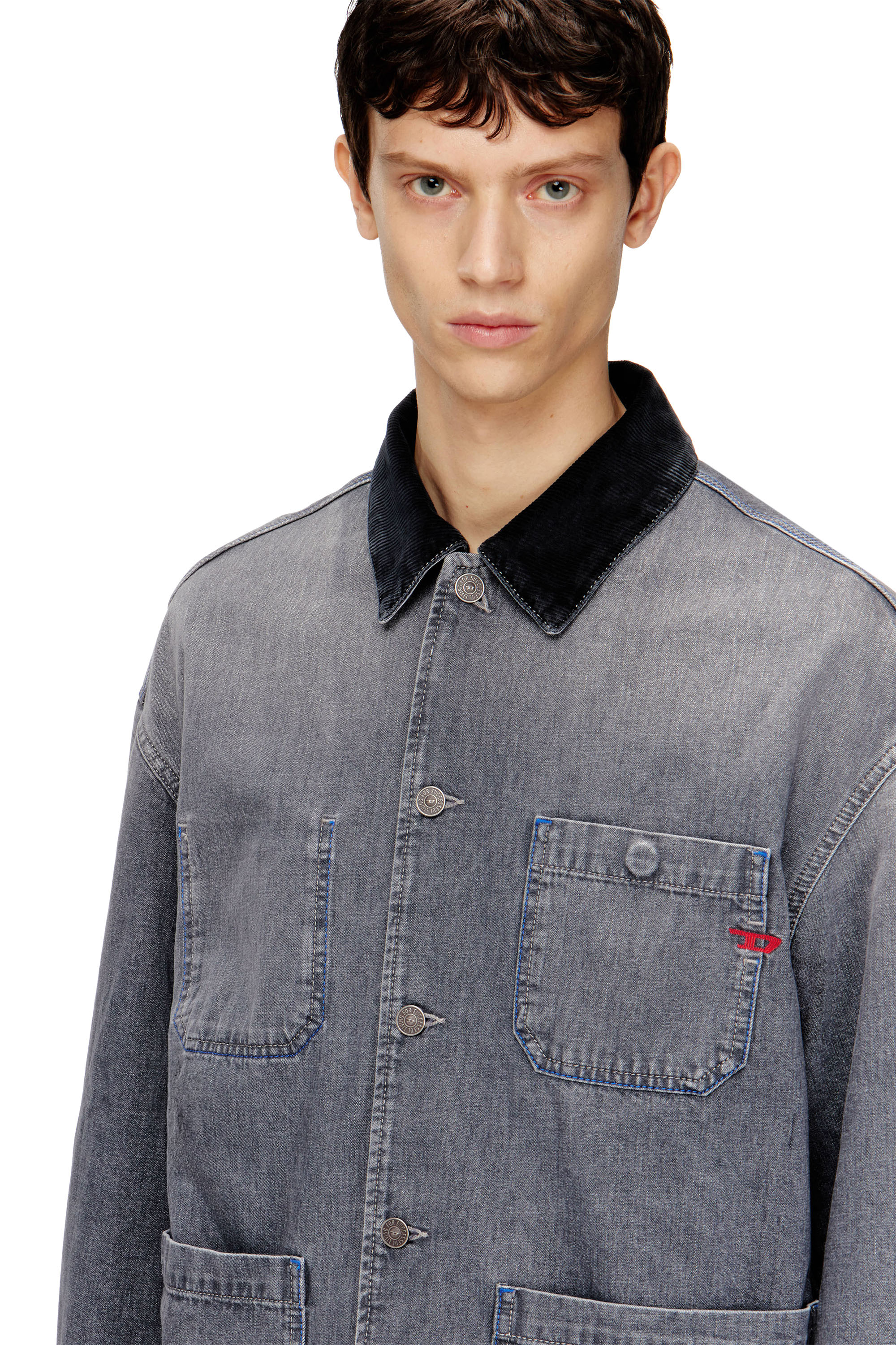 Diesel - D-STACK-U-L, Unisex's Utility-style denim jacket with contrasting collar in Grey - 5