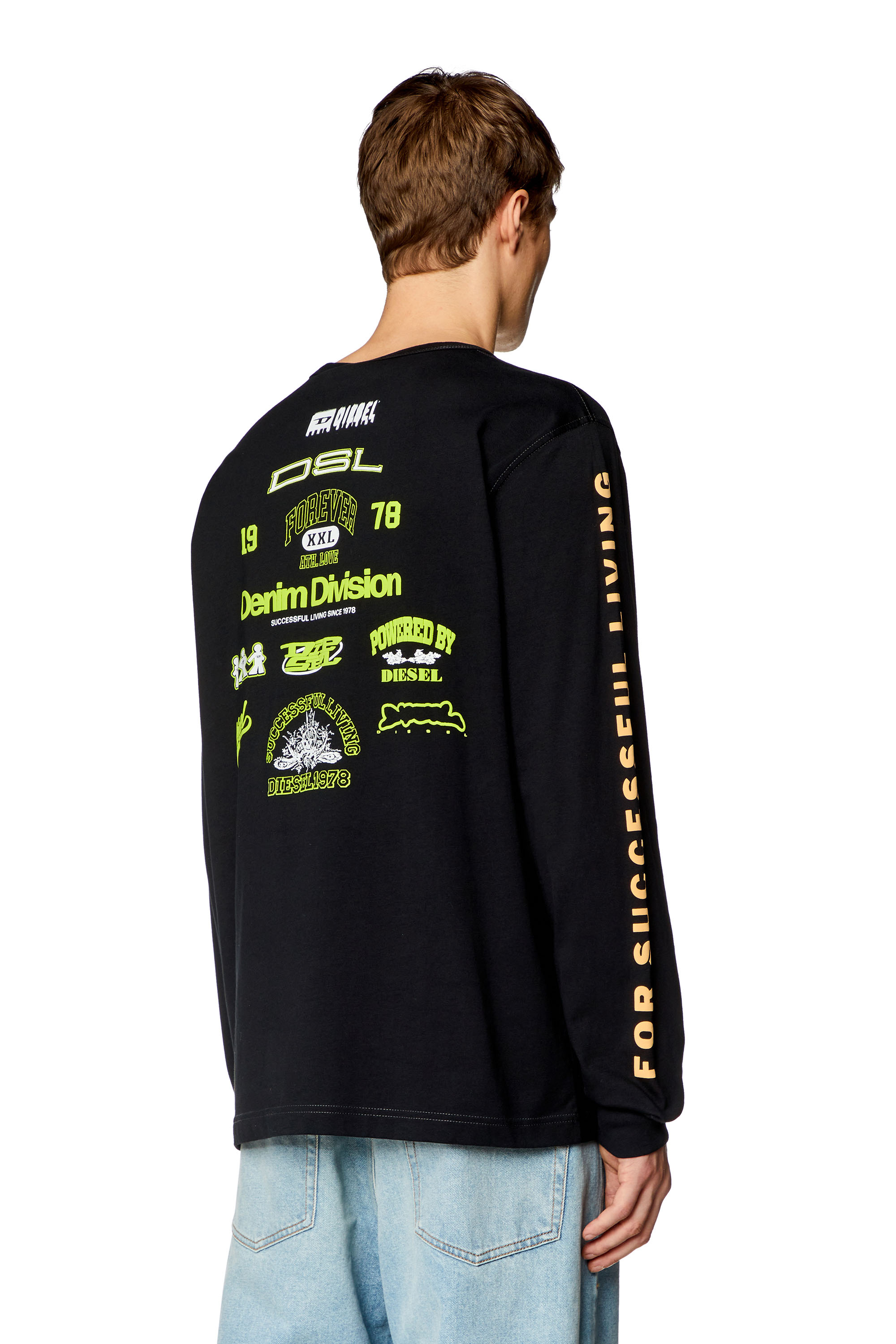 Diesel - T-JUST-LS-N5, Man Long-sleeve T-shirt with mixed logos in Black - Image 4