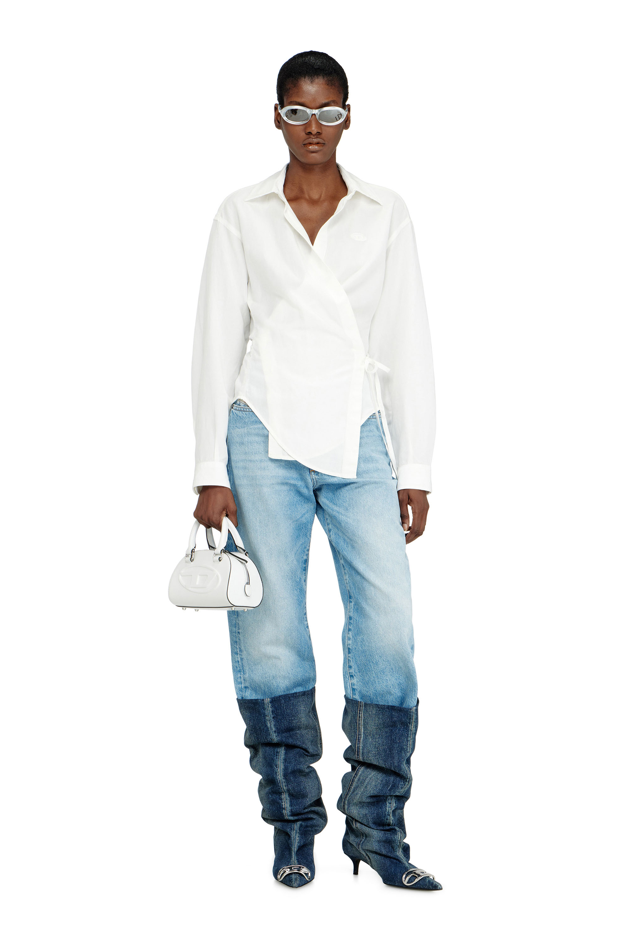 Diesel - C-DELPHOS-S3, Woman's Linen-blend shirt with wrap closure in White - 2