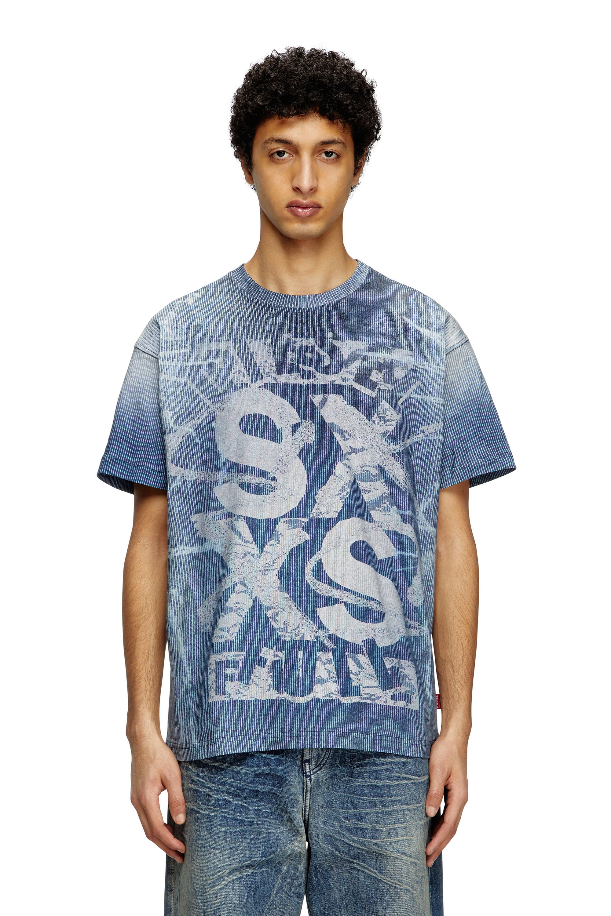 Diesel - T-NORM-R3, Man's T-shirt with rib-knit print in Blue - 1