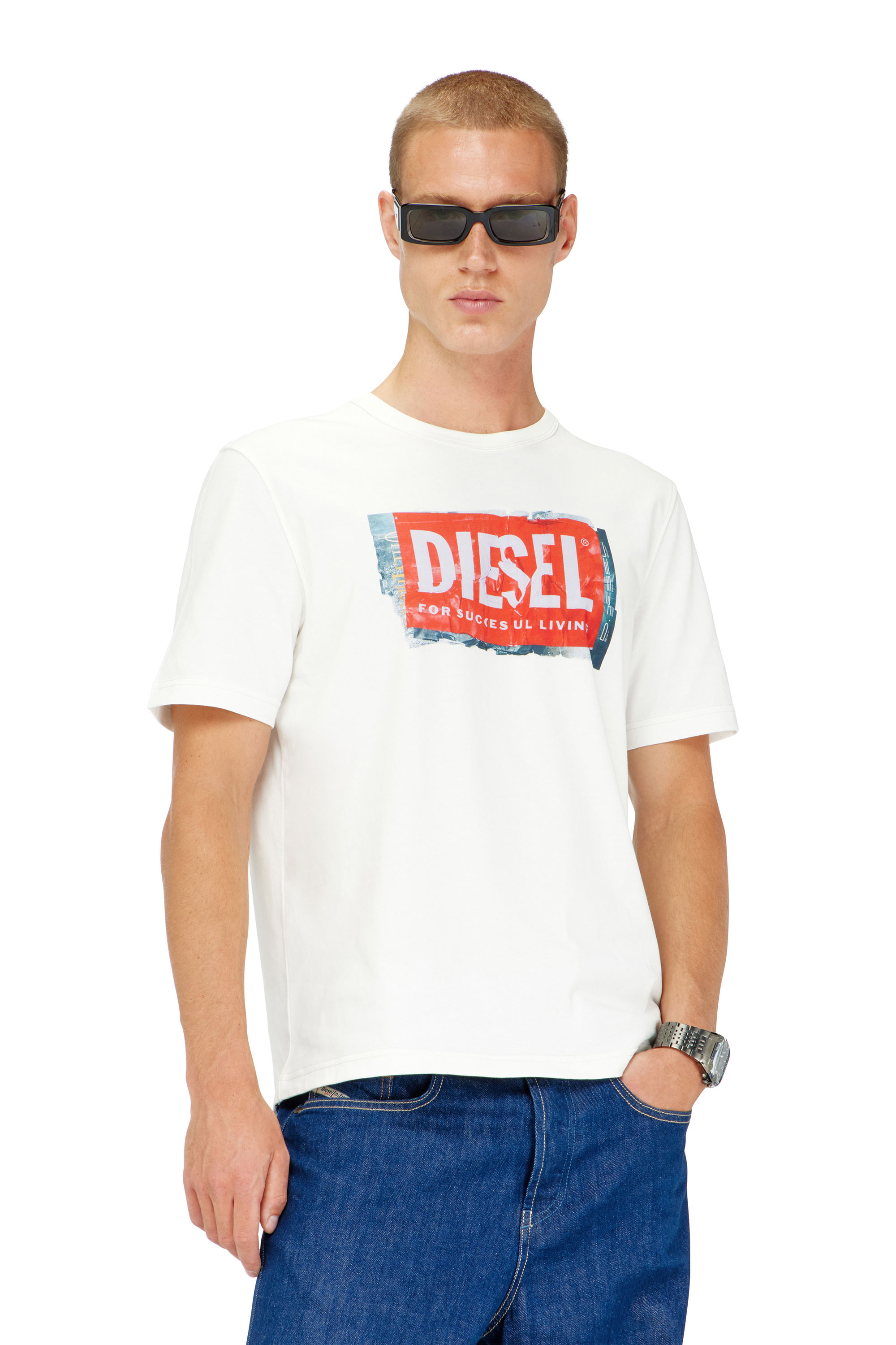 Diesel - T-ADJUST-Q6, Man's T-shirt with crumpled-effect logo in White - 1