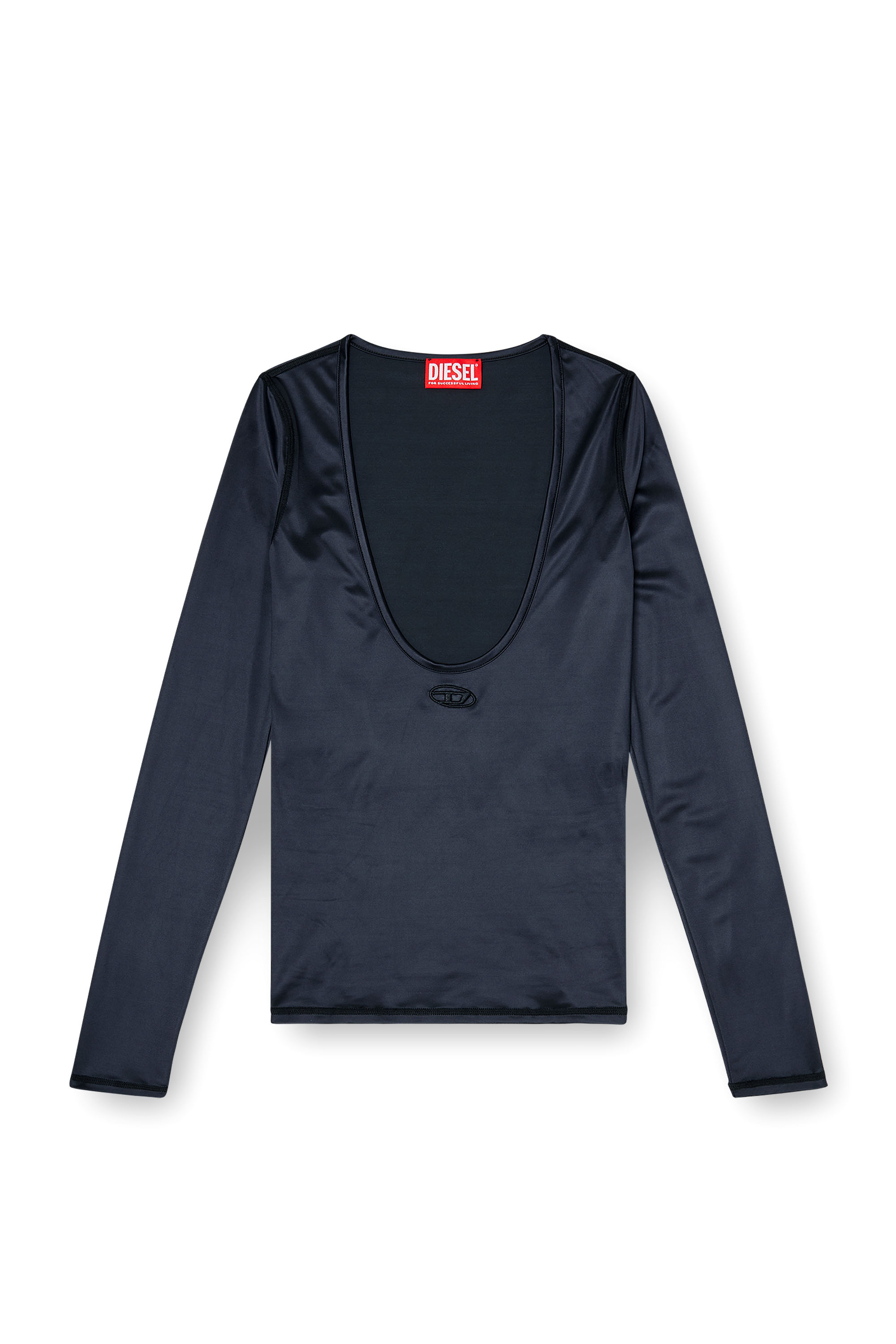 Diesel - T-ELPHIN-LS, Woman's Nylon slim top scoop neck with Logo Oval D embroidery in Black - 3
