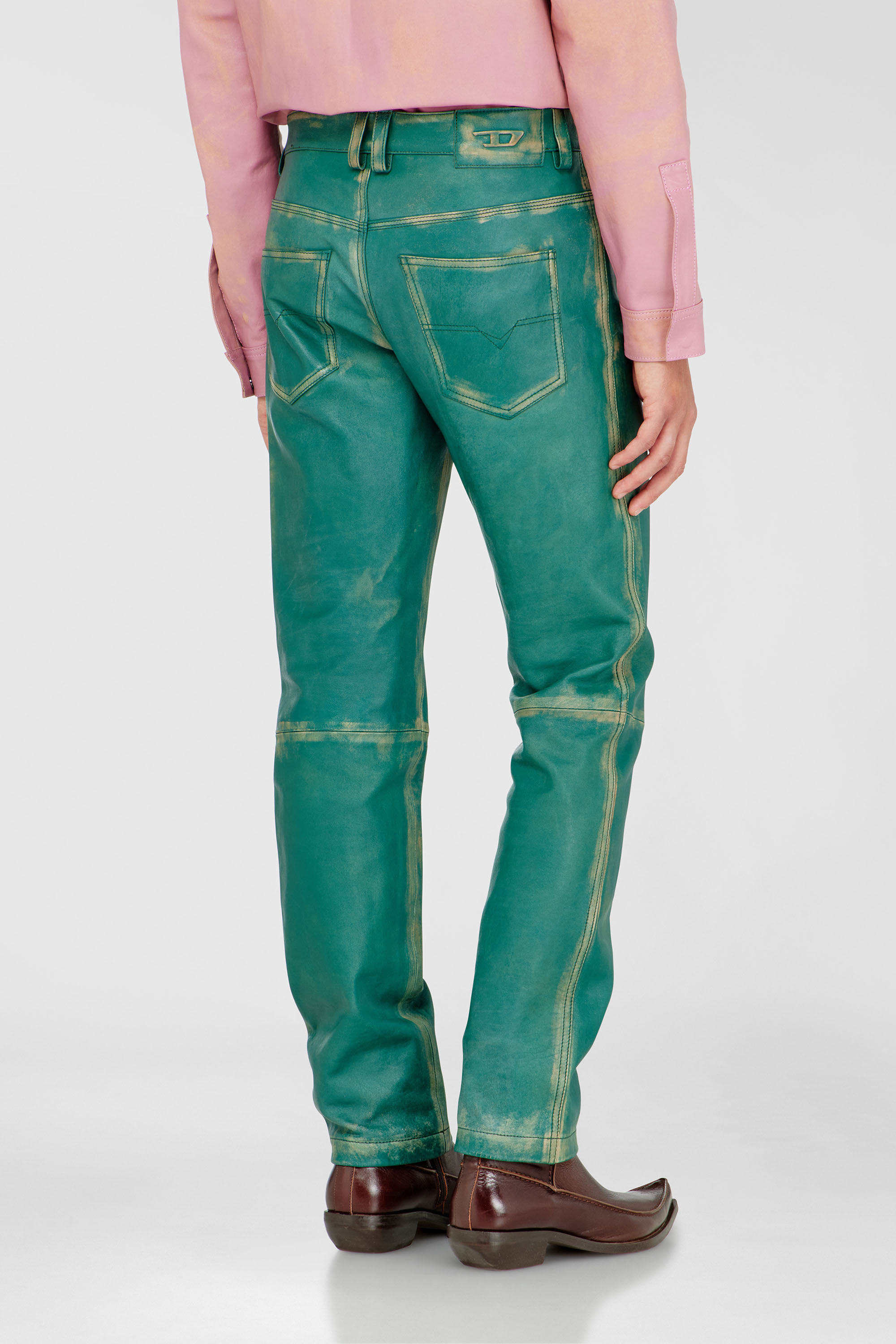 Diesel - P-OCKET, Man's Pants in treated leather in Dark Green - 4