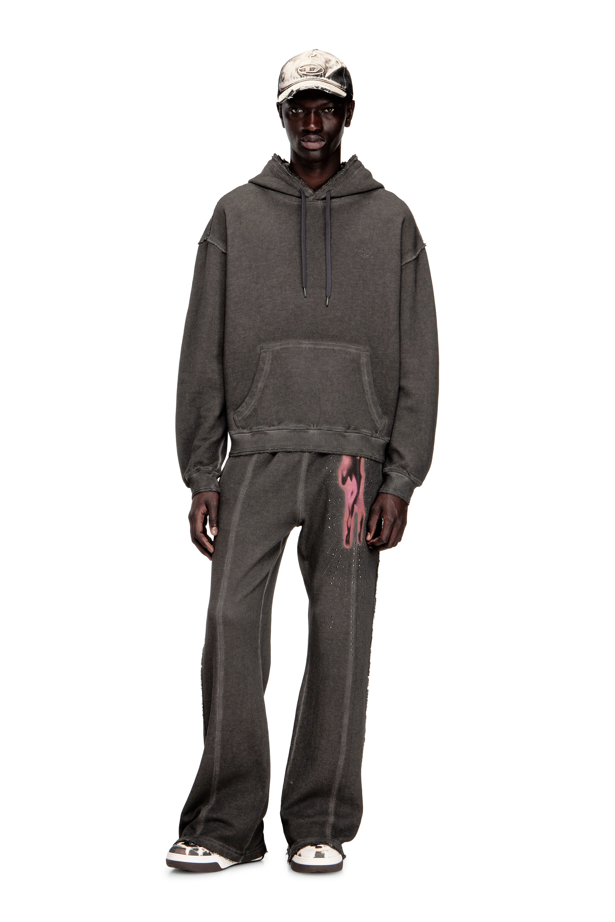 Diesel - S-QUINN-HOOD, Man's Hoodie with print and studs in Grey - 2
