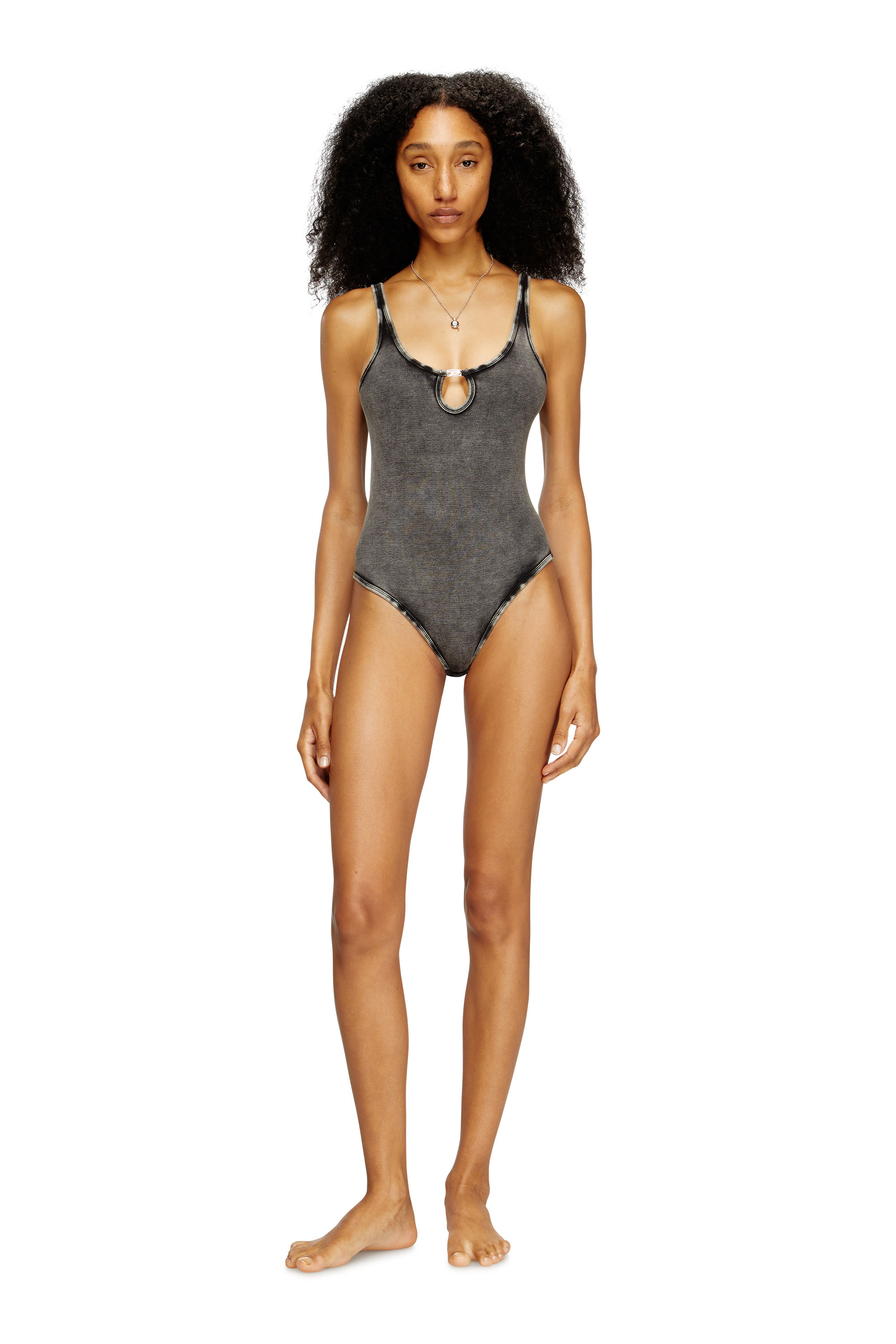 Diesel - MAURA-DNM, Woman's Bodysuit in marble-washed stretch cotton in Dark grey - 3