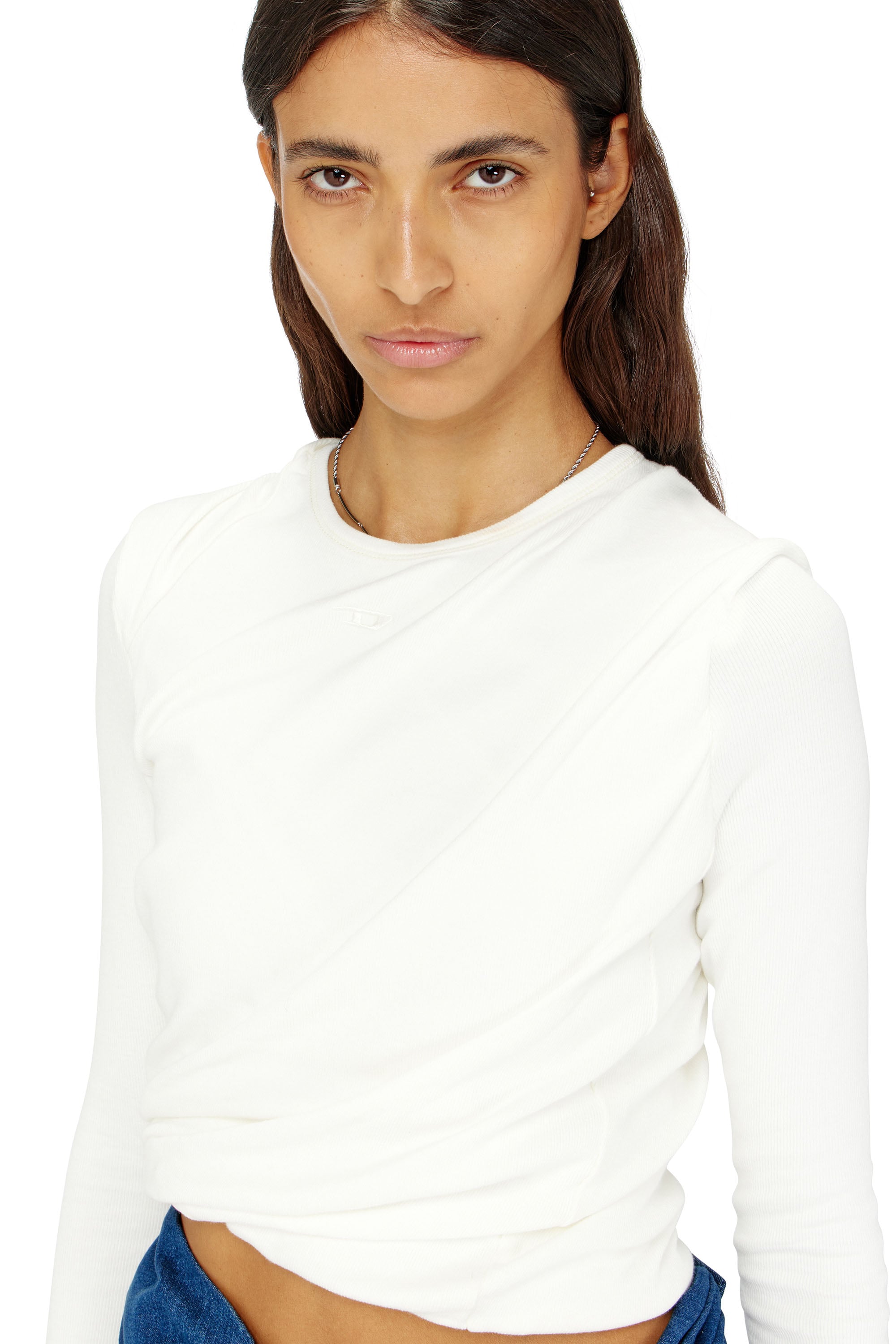 Diesel - T-ASAY-PL, Woman's Rucked-up long-sleeve T-shirt in double-layer jersey in null - 4