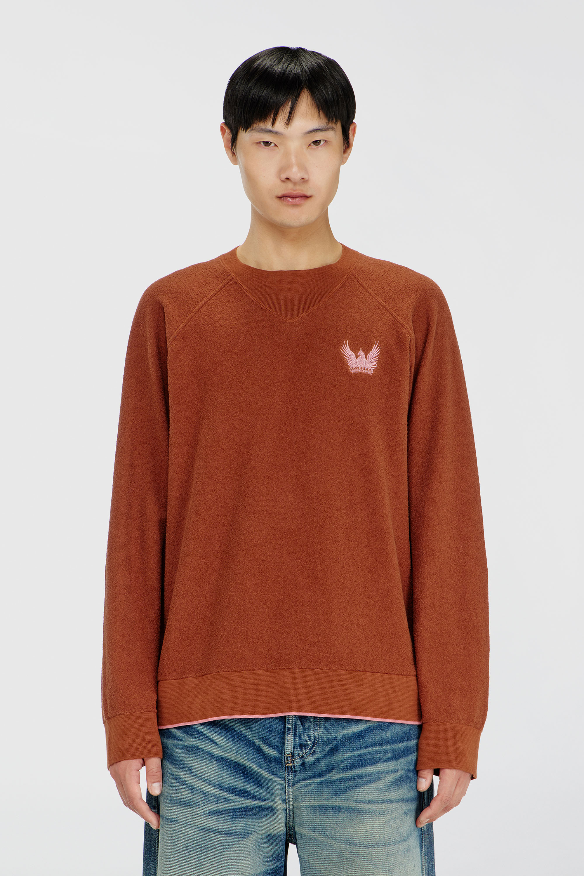 Diesel - K-RALFS, Man's Boucl&eacute; jumper with Phoenix embroidery in Brown - 1