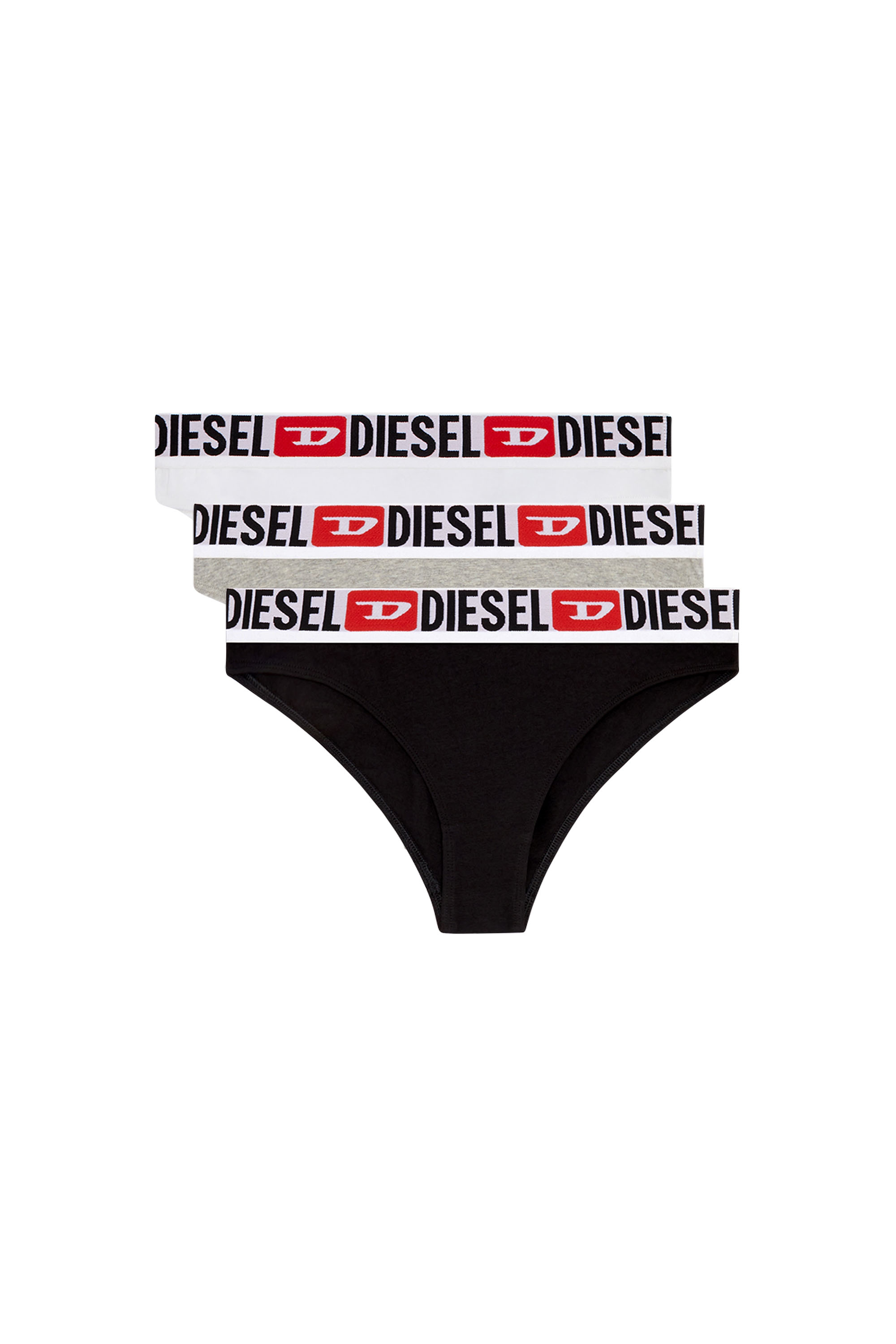 Diesel - UFPN-PANTIES-TD-THREEPACK, Woman's Three-pack briefs with logo waist in Black/Grey - 2
