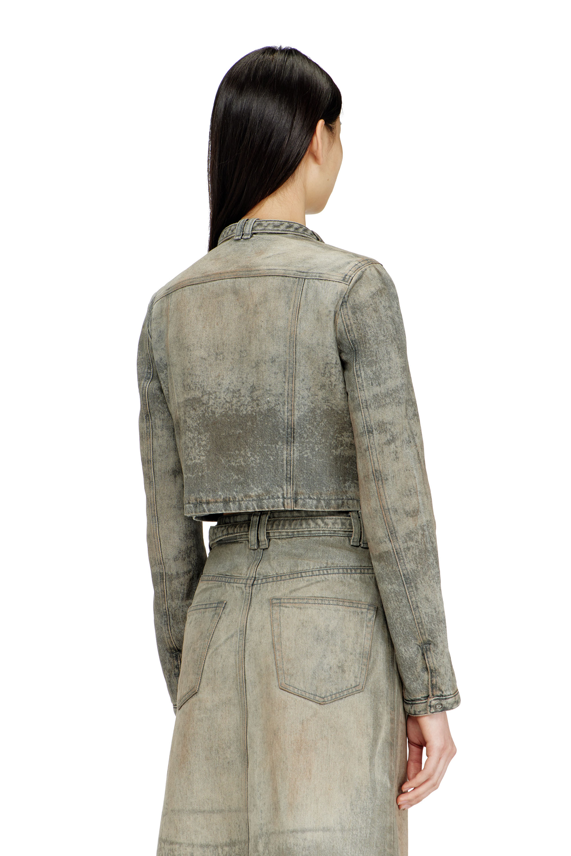 Diesel - DE-SAPHIX-FSI1, Woman's Cropped jacket in cotton-hemp satin denim in Grey - 4