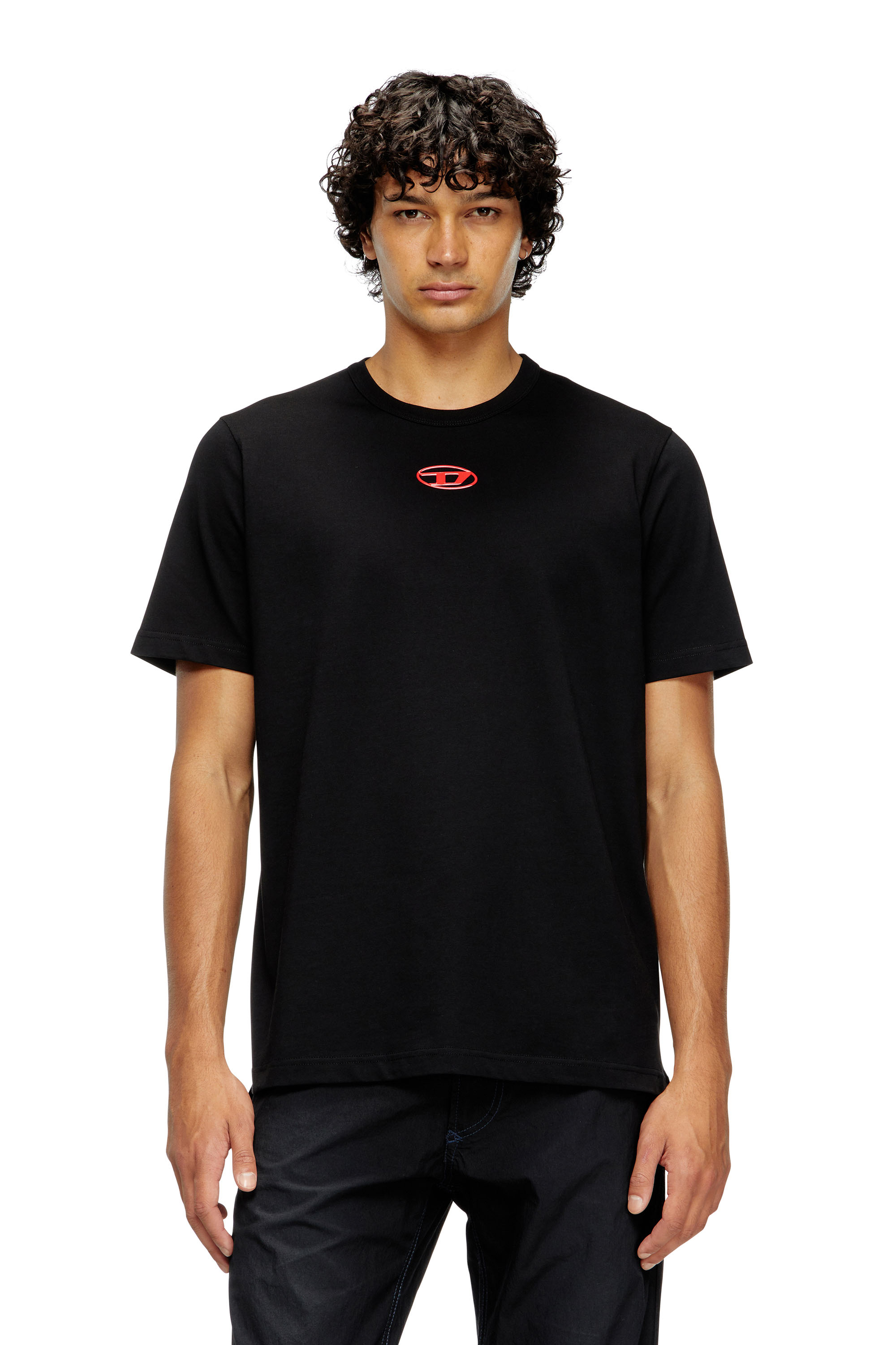 Diesel - T-ADJUST-OD, Man's T-shirt with metallic Oval D in Black - 1