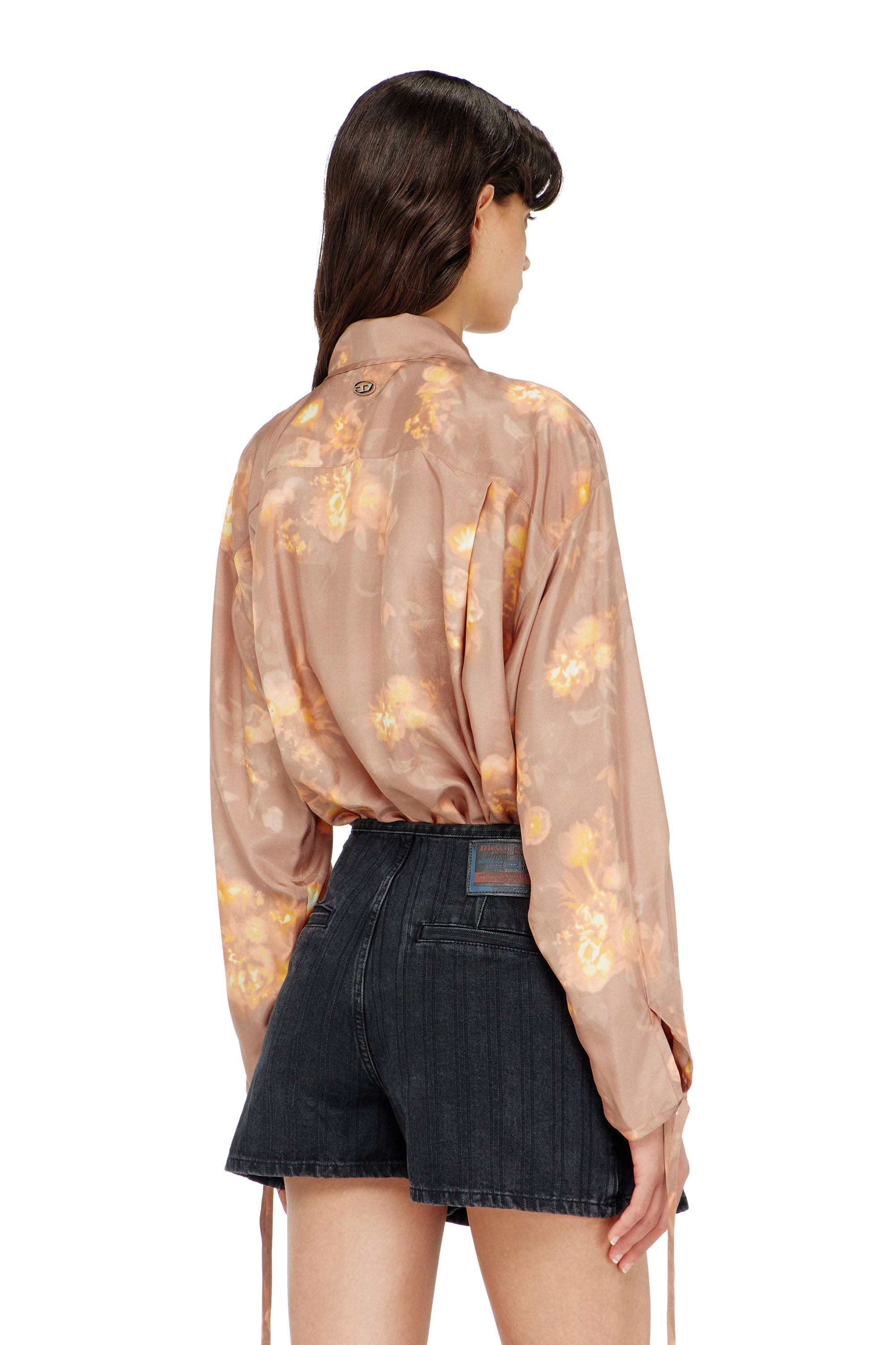 Diesel - C-ALLAS-T1, Woman's Shirt in floral-print habotai silk in Light Brown - 4