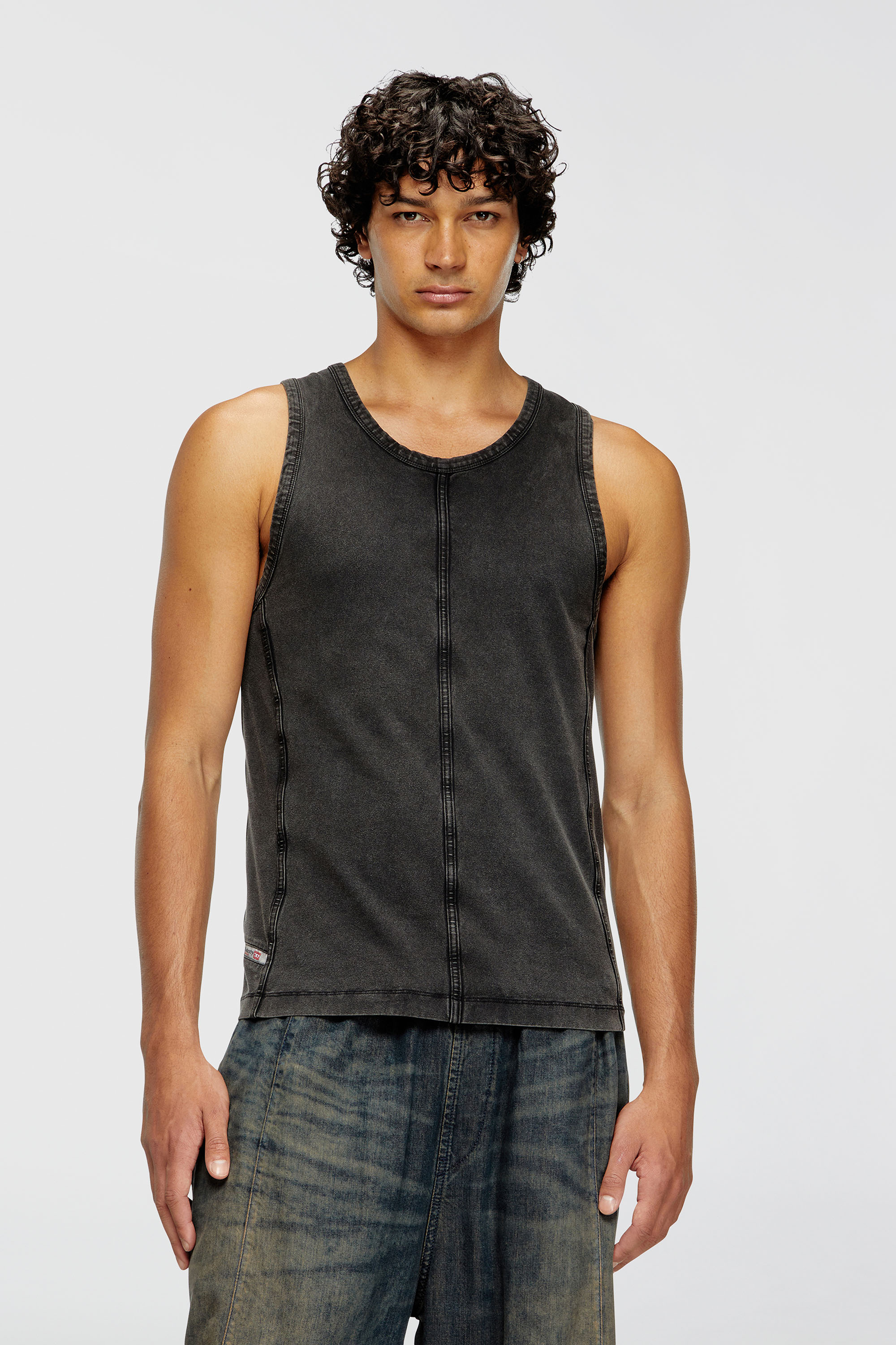 Diesel - T-MELY-SL, Man's Tank top in denim-look jersey in Black - 3