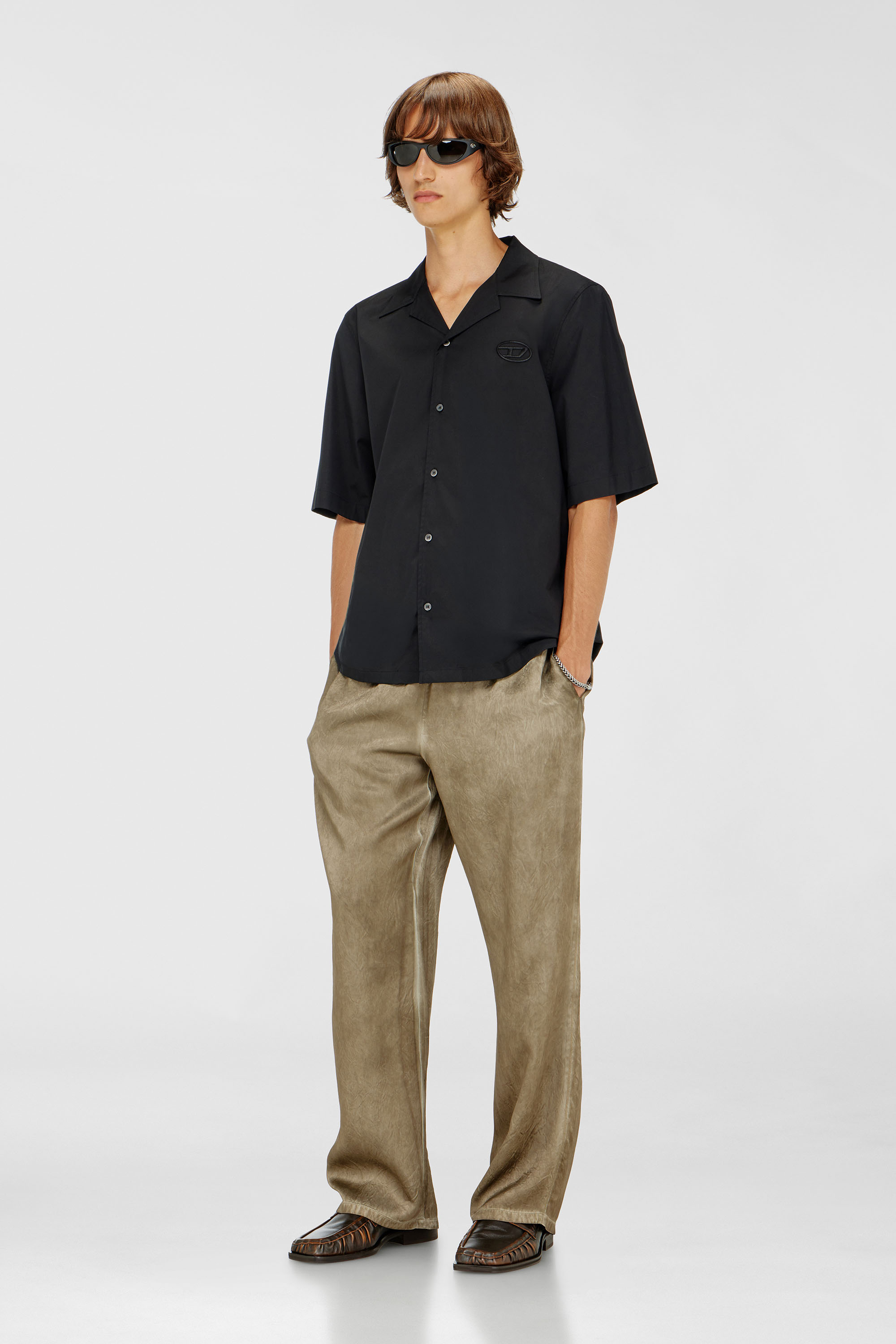 Diesel - S-MAC-GSBH, Man's Stretch poplin shirt with Oval D embroidery in Black - 1