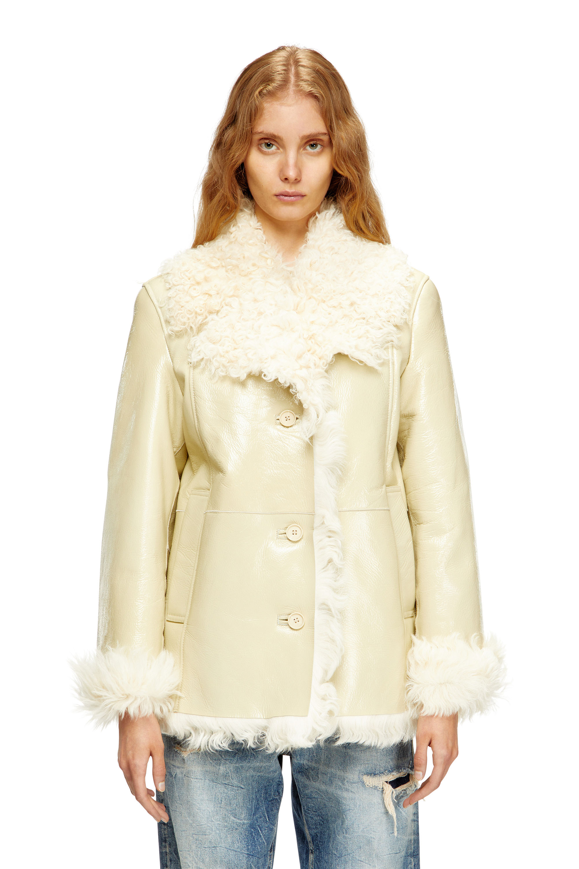 Diesel - L-ACONIC, Woman's Patent shearling jacket in Beige - 1