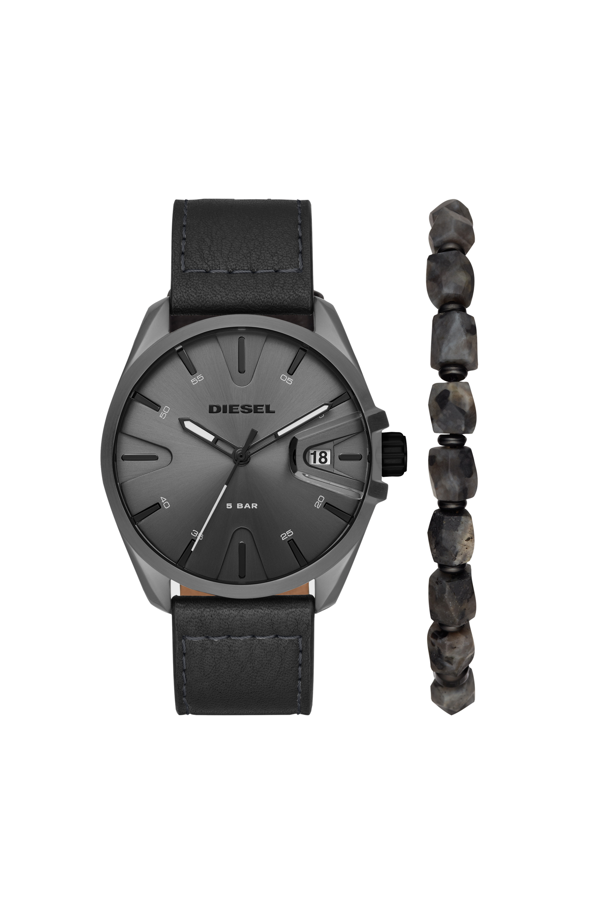 Diesel - DZ1924, Man's MS9 Three-Hand Black Leather Watch and Bracelet Set in Black - 1