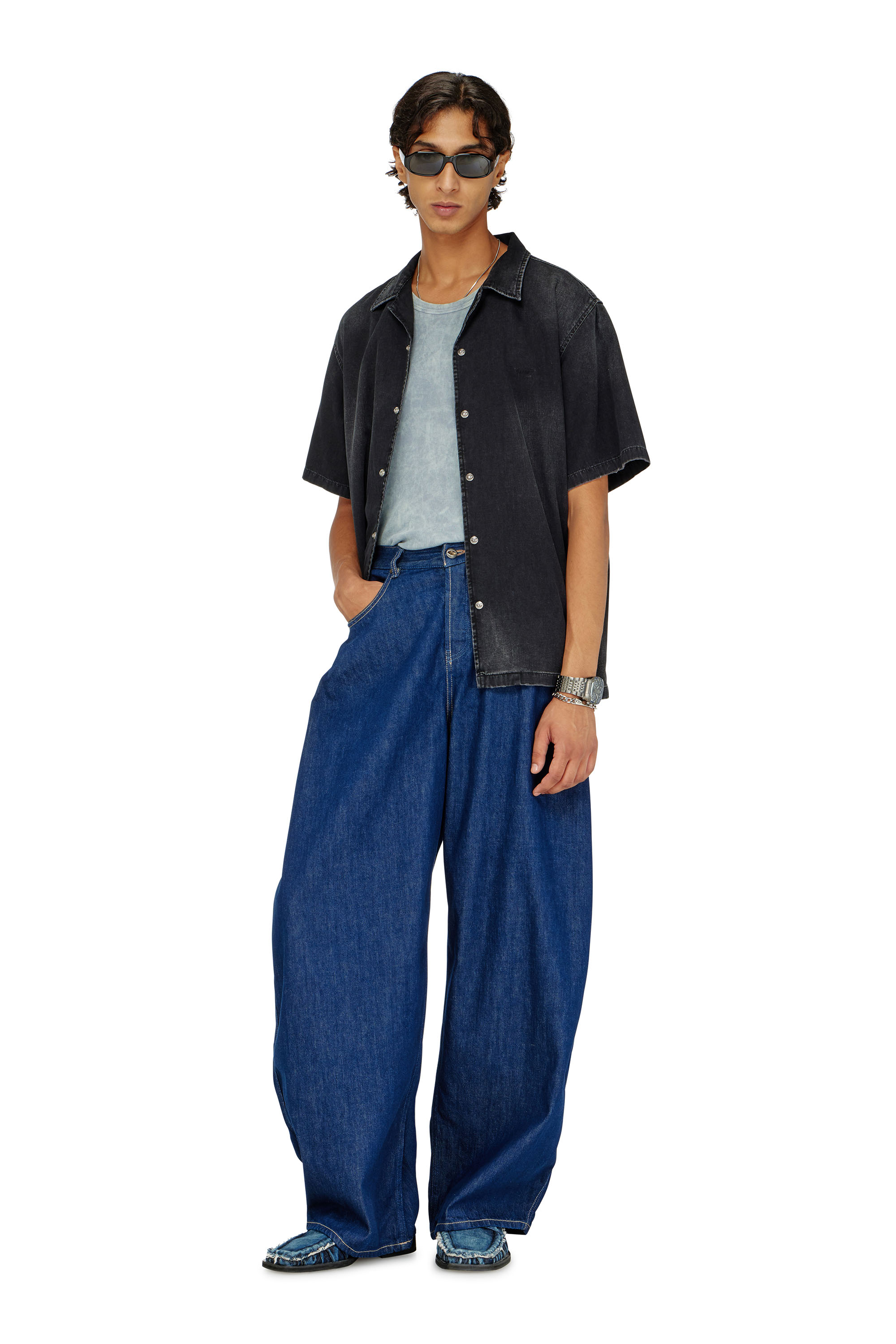 Diesel - D-NABIL-D, Man's Denim short-sleeve shirt in Black - 2