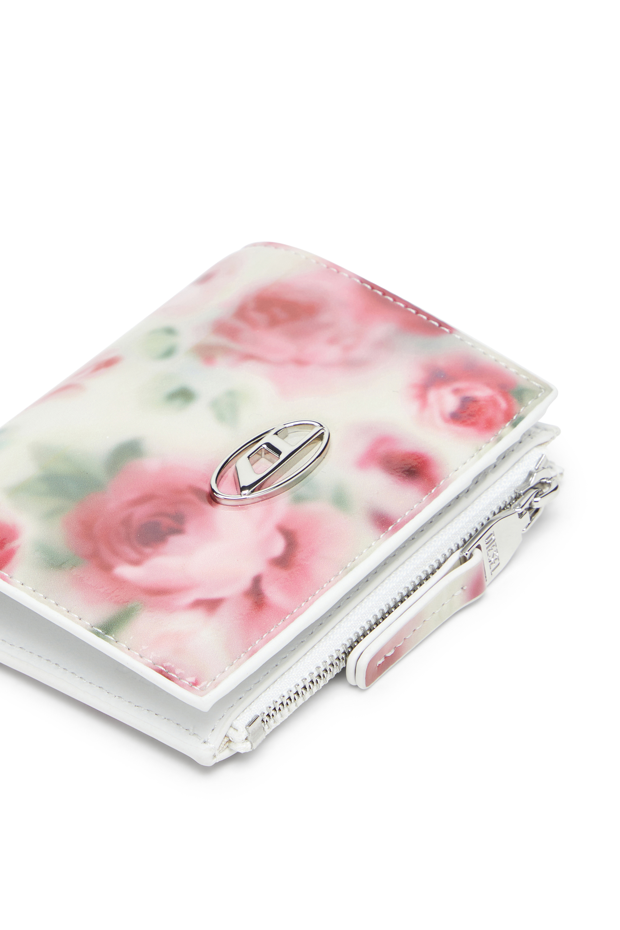 Diesel - PLAY BI-FOLD ZIP II, Woman's Small wallet in printed glossy PU in White/Pink - 4
